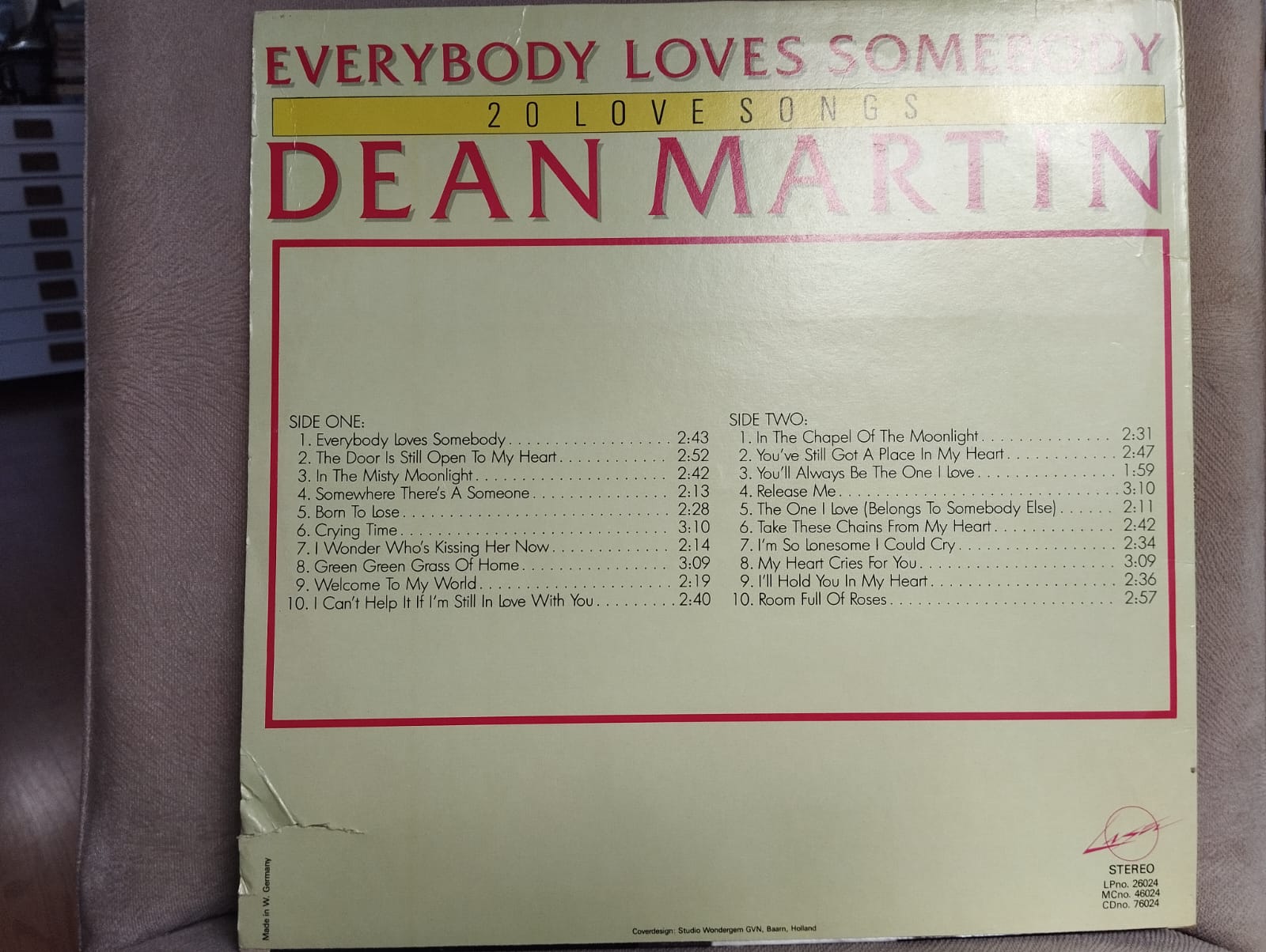 Dean Martin – Everybody Loves Somebody (20 Love Songs) - Almanya Basım 33 lük Plak - Lp Albüm