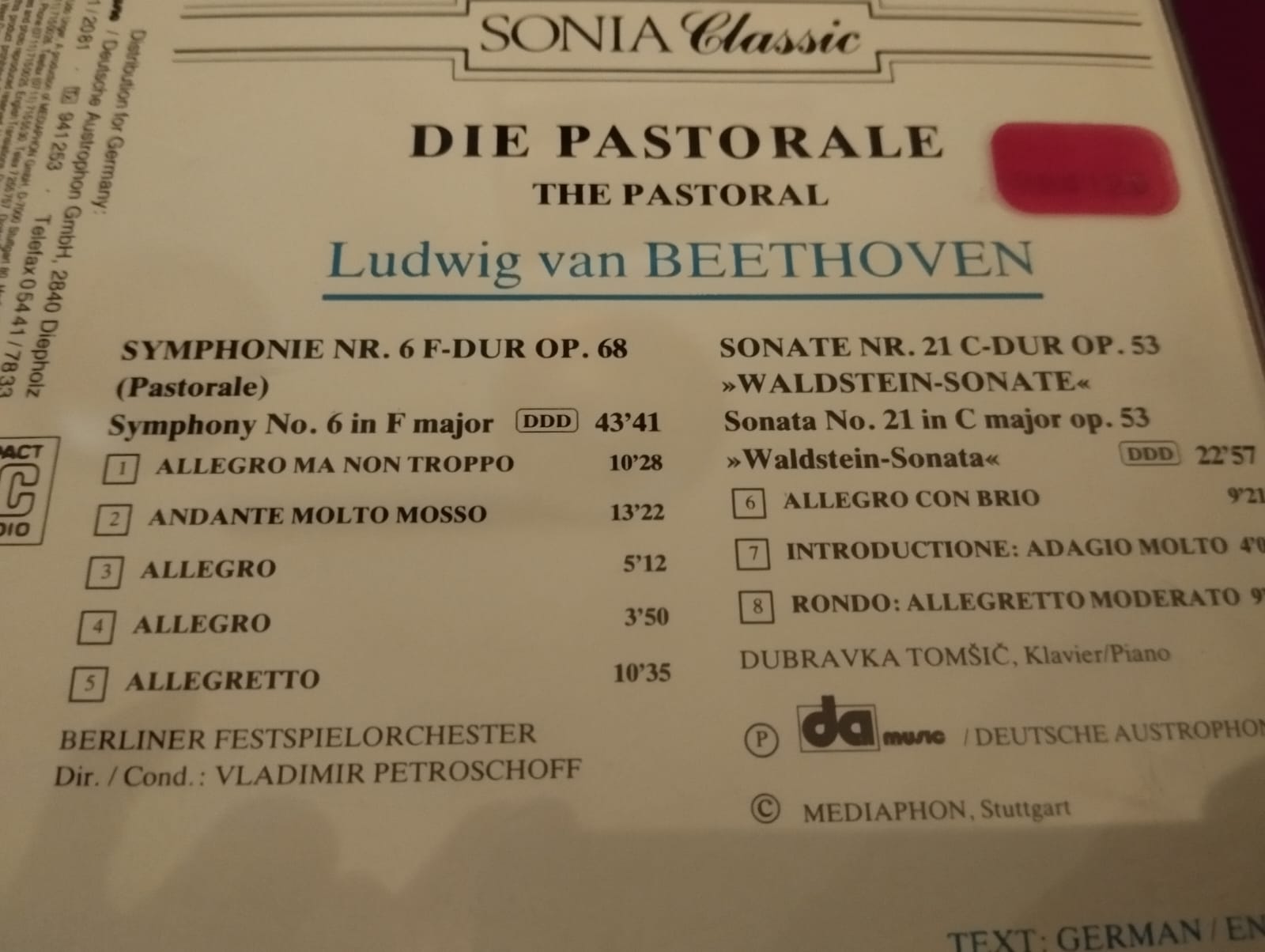 Beethoven – Die Pastorale  - Almanya  Basım CD  Albüm -2.El