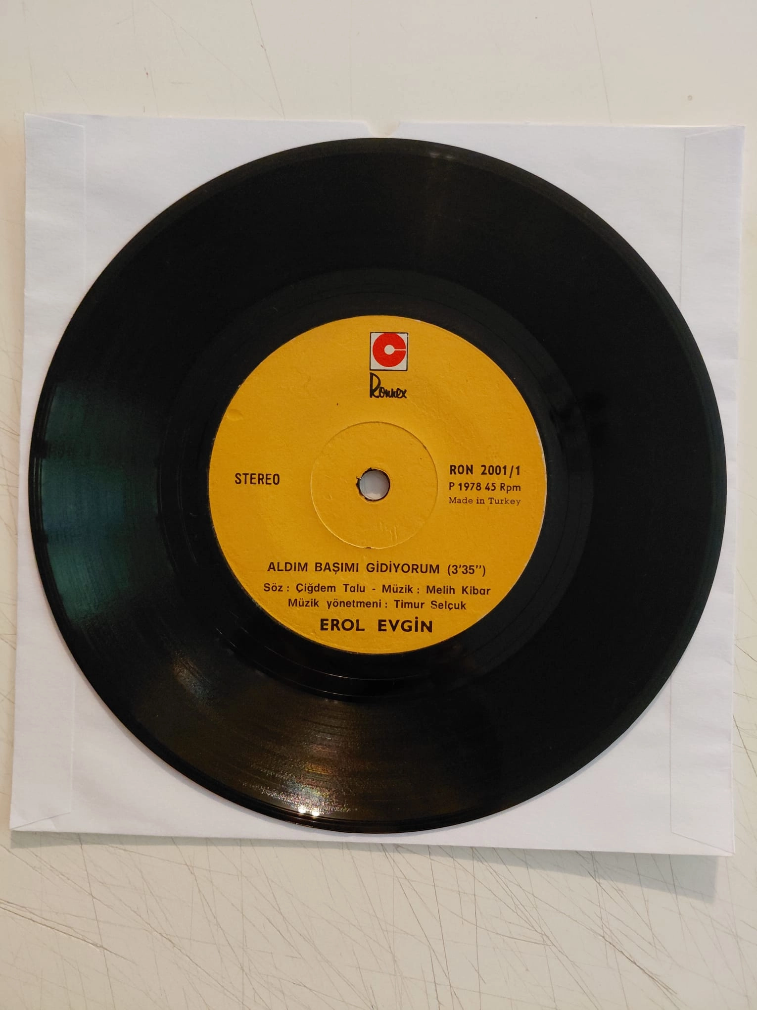 Erol Evgin – Aldım Başımı Gidiyorum  - 1978 Türkiye Basım 45 lik Plak/Kapaksız - 2.el