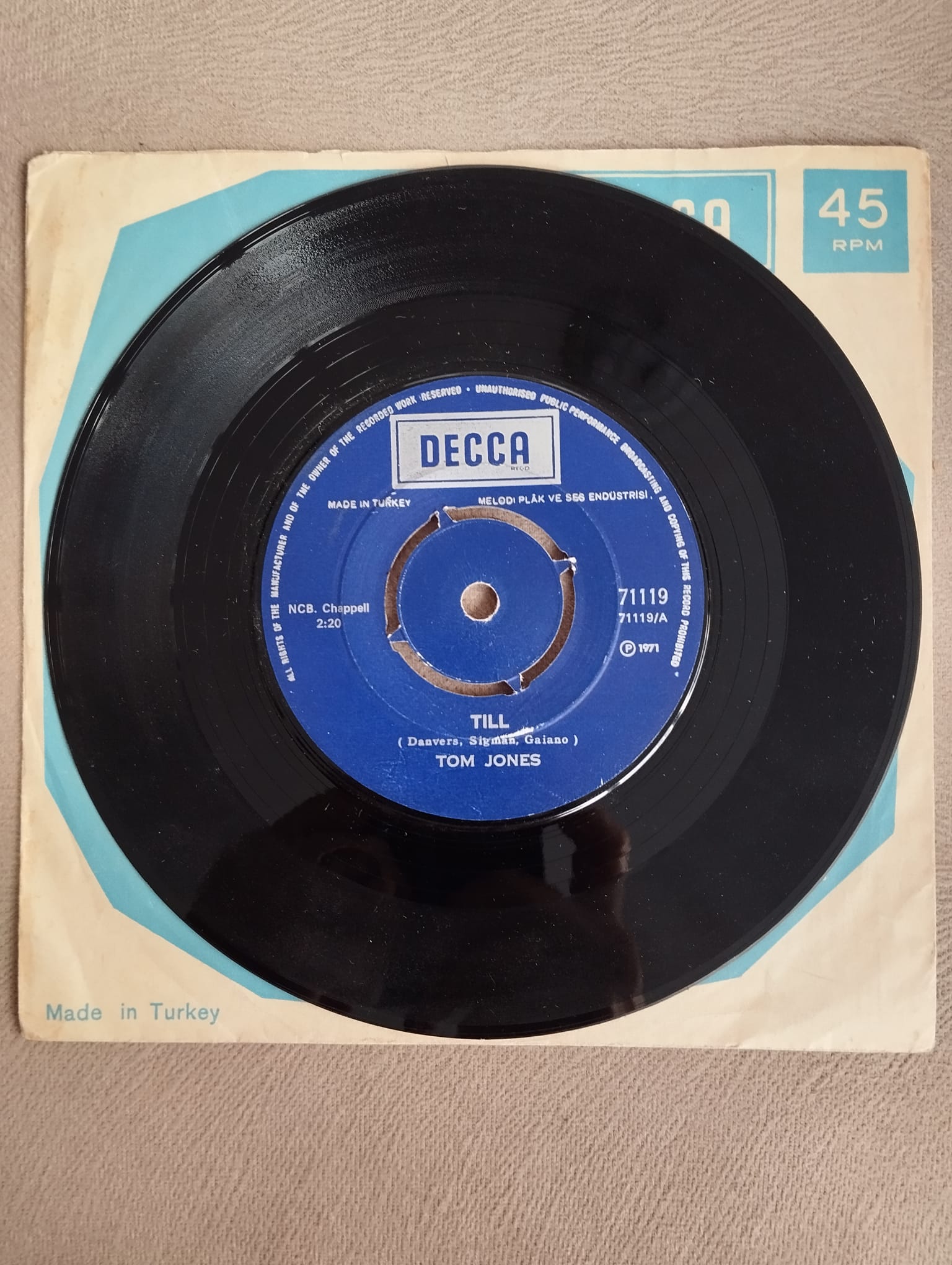 Tom Jones – Till / One Day Soon  - 1971 Türkiye Basım 45lik Plak-2.EL