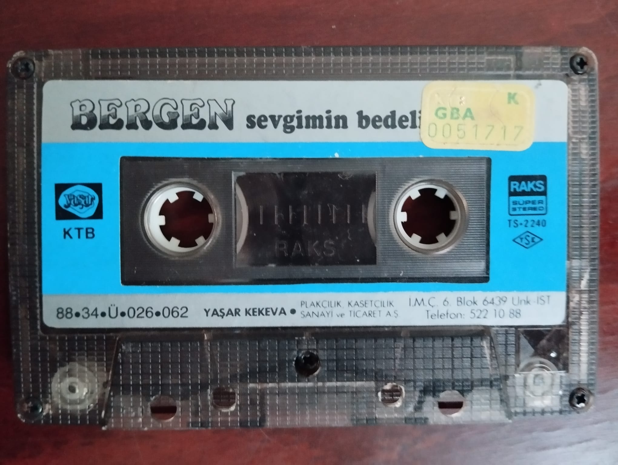 BERGEN – Sevgimin Bedeli - 1988 Türkiye Basım Kaset/ Kağıt Baskı - Kapaksız-2.el