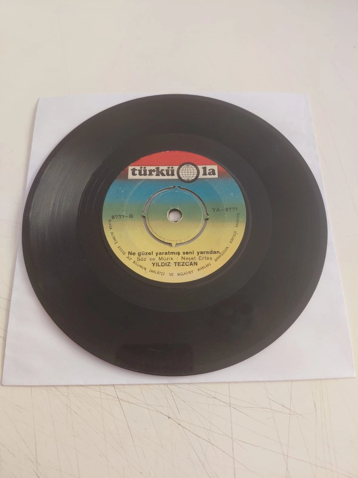 Yıldız Tezcan –  Ne Güzel Yaratmış Seni Yaradan - 1971 Türkiye Basım 45’lik Plak /Kapaksız-2.el