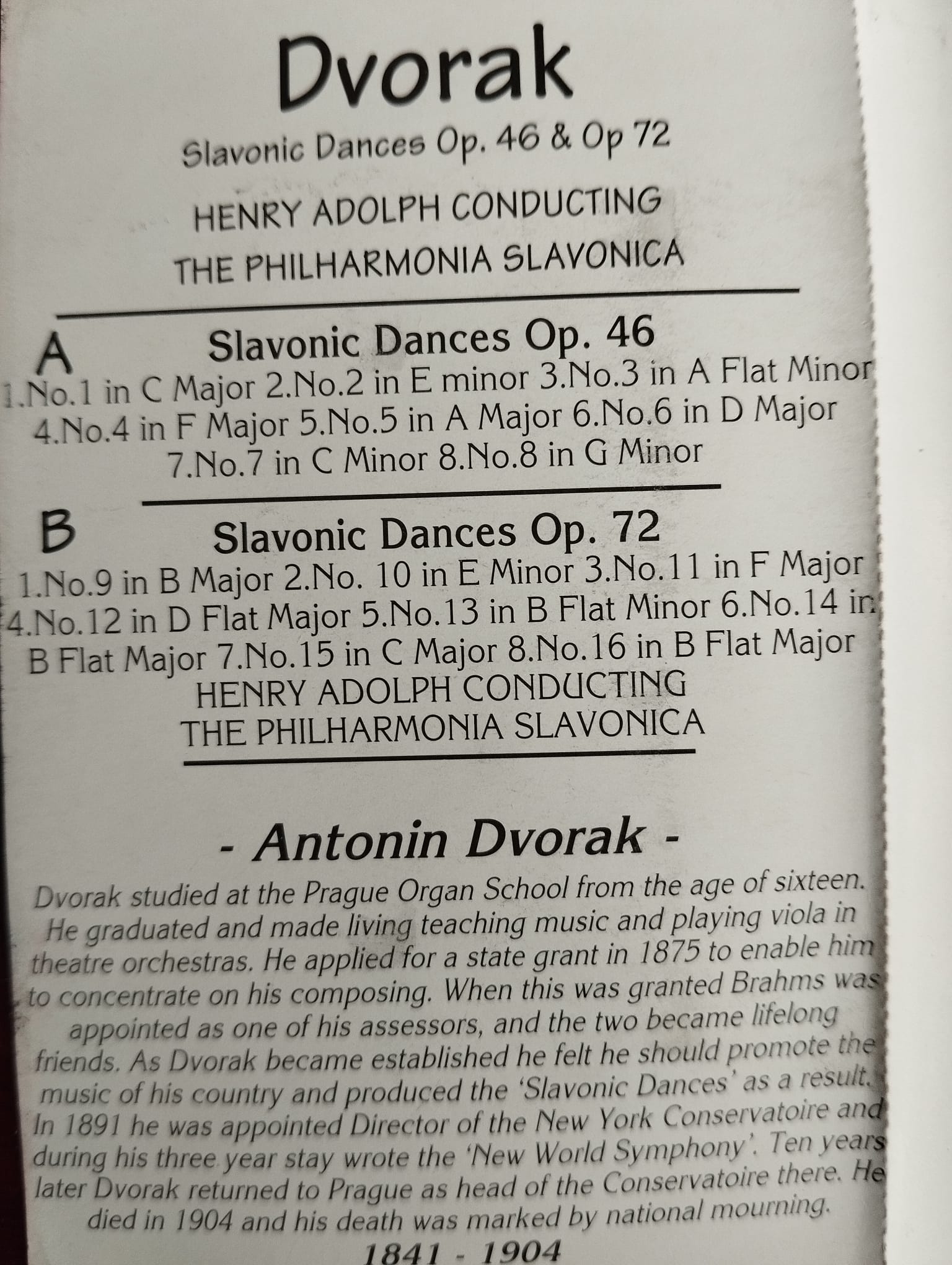 Dvořák   ‎– Slavonic Dances Op. 46 & Slavonic Dances Op. 72 - Türkiye Basım 2. El Kaset Albüm