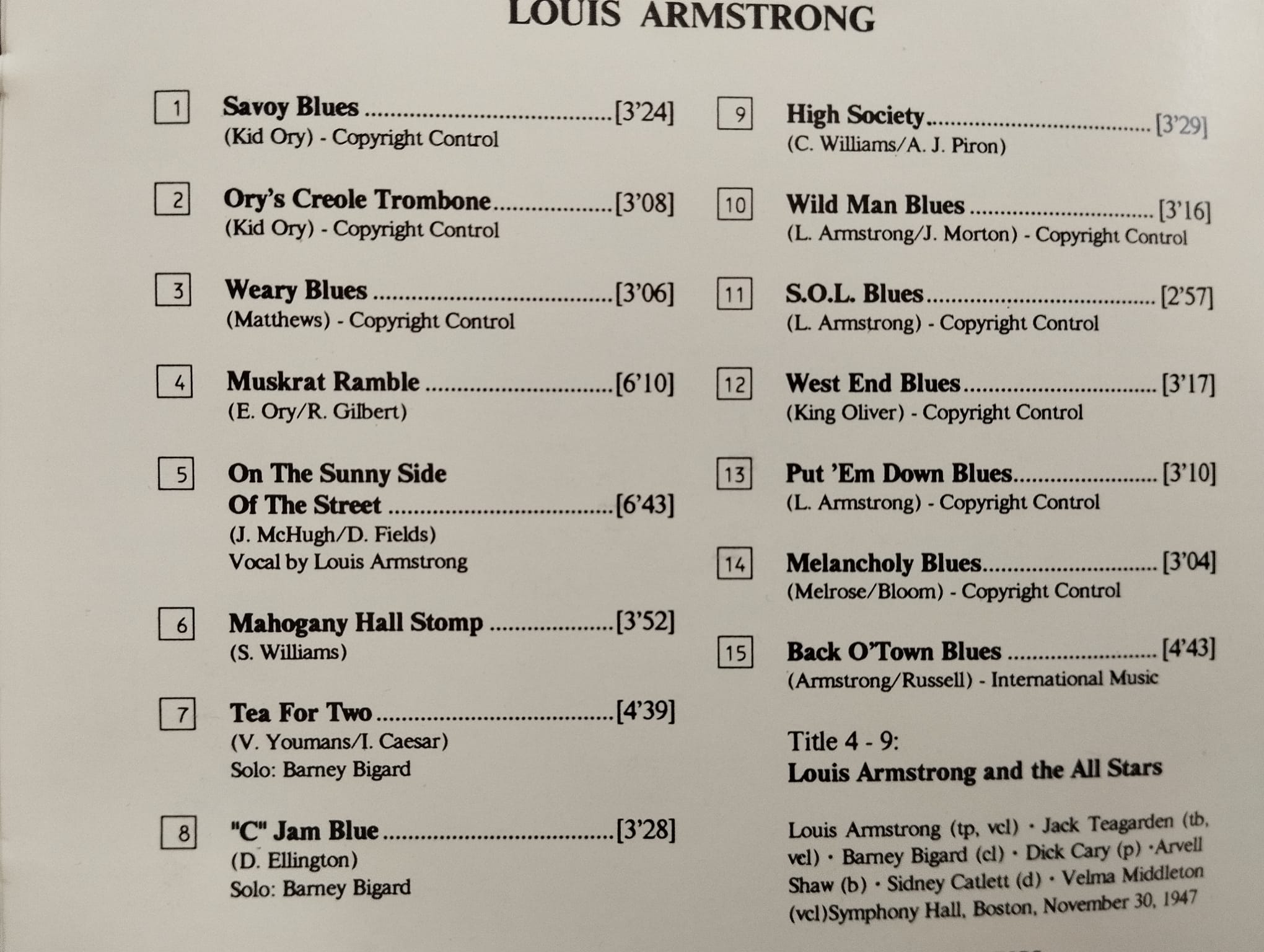 Louis Armstrong ‎– Jazz Music - 1995 Avrupa Basım 2. El  CD Albüm