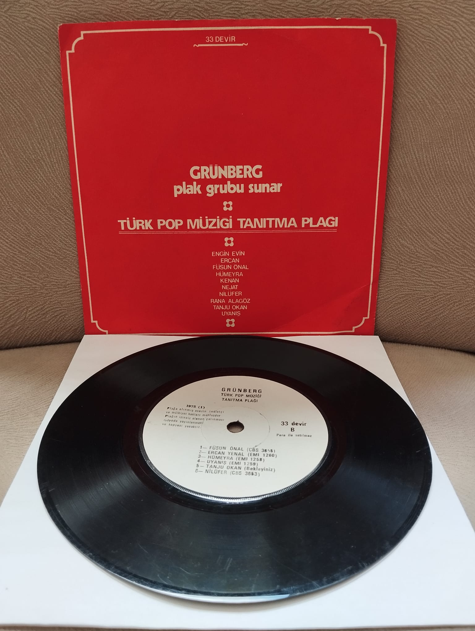Grünberg -Türk Pop Müziği Tanıtma Plağı  - 1975 Türkiye Basım  45lik Plak-2.el
