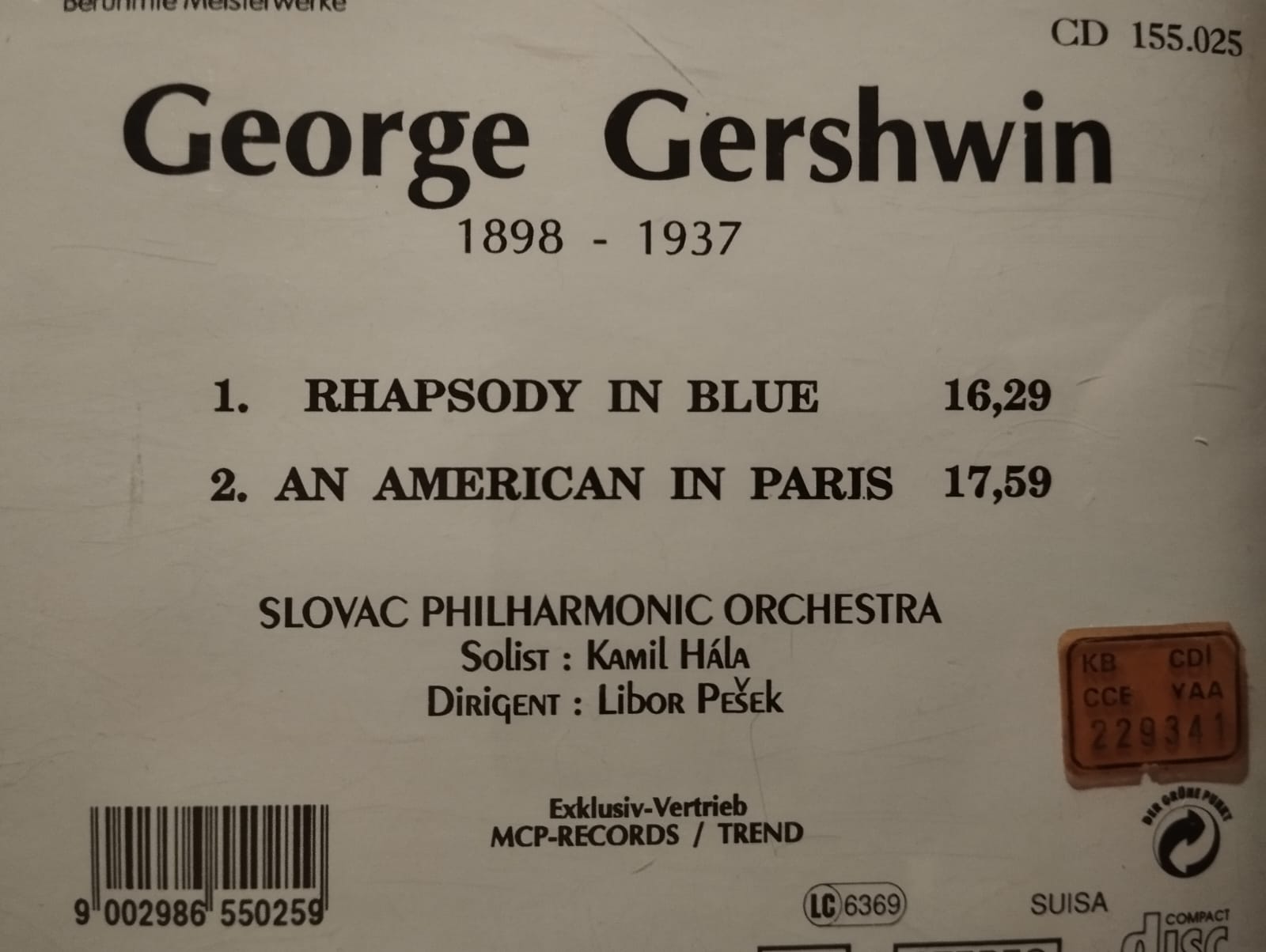 Gershwin – Rhapsody In Blue, Ein Amerikaner In Paris - Almanya Basım 2. El CD Albüm