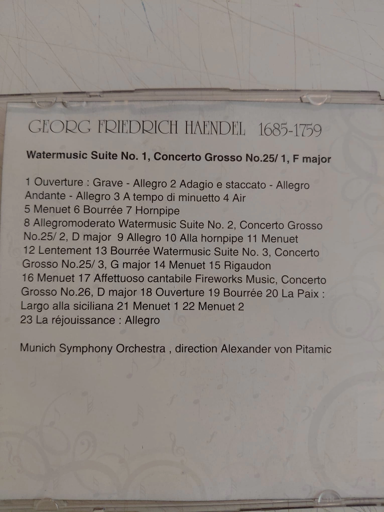 HAENDEL   - Watermusic Suite No.1/Concerto grosso No.25/1,F Major -  Avrupa Basım  CD Albüm-2.el