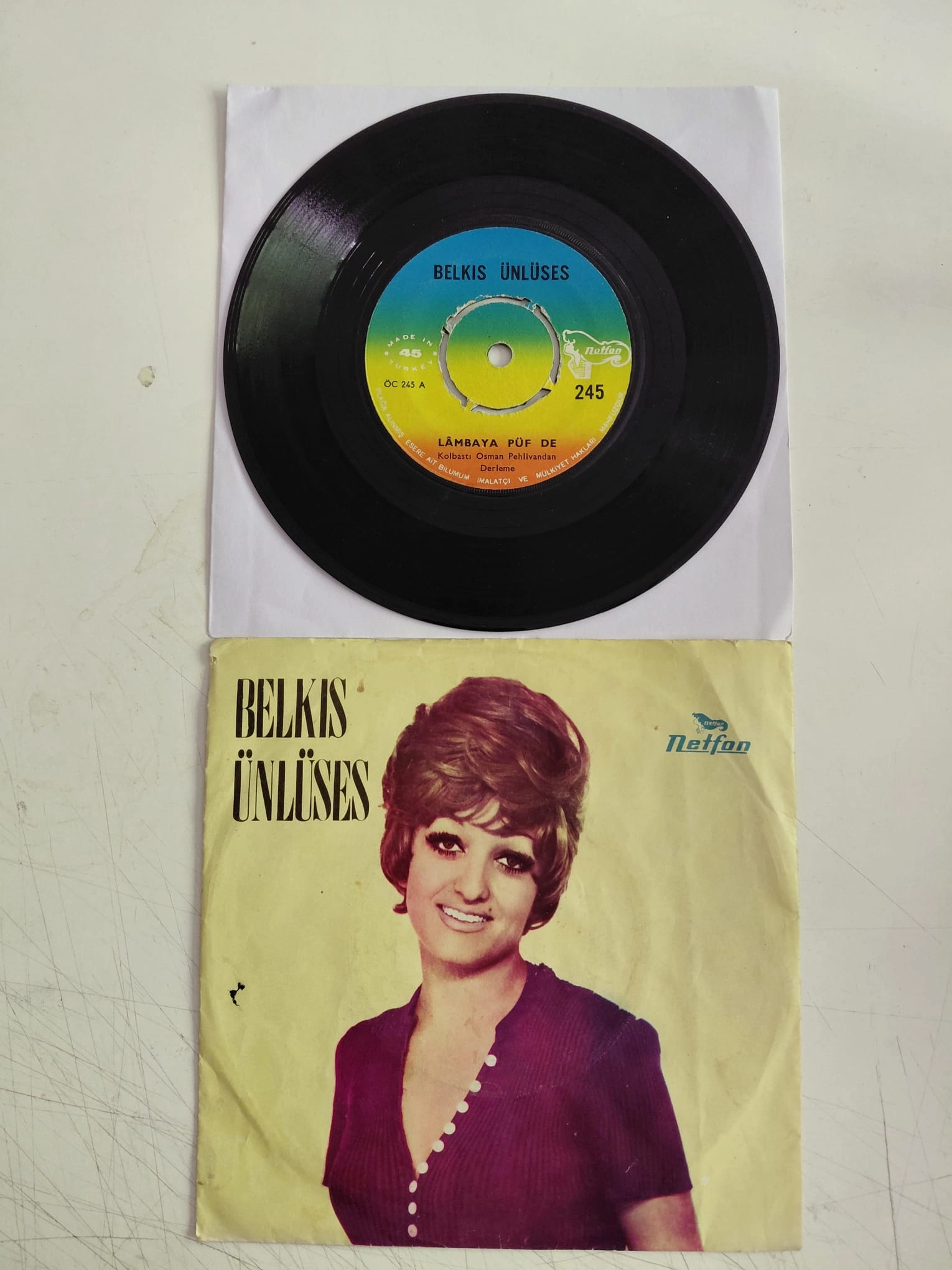 Belkıs Ünlüses  ‎– Lâmbaya Püf De / Ankaranın Evleri - 1973 Türkiye  Basım 45lik Plak-2.el
