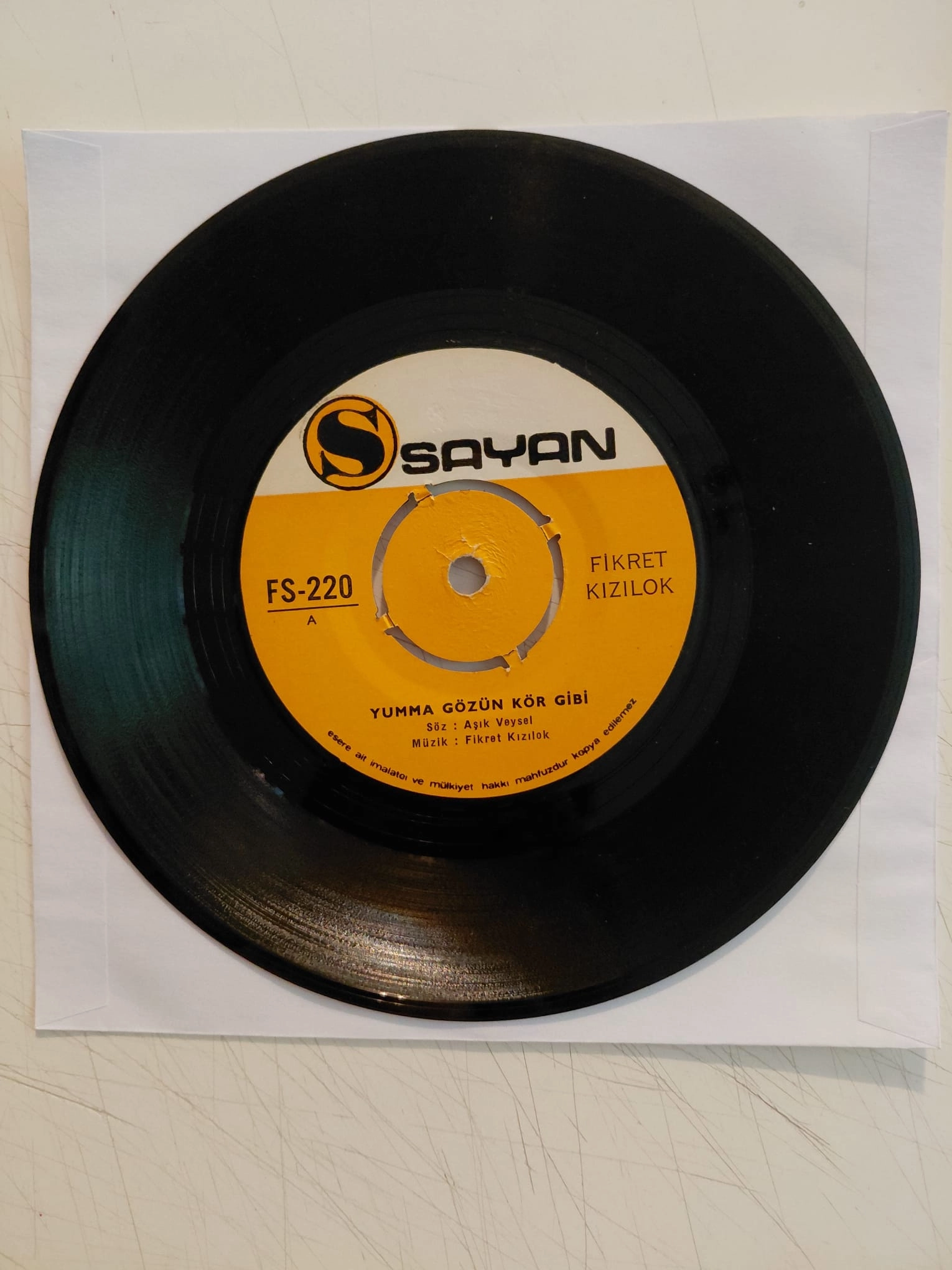 Fikret Kızılok – Yumma Gözün Kör Gibi  - 1970 Türkiye Basım 45 lik Plak/Kapaksız-2.el