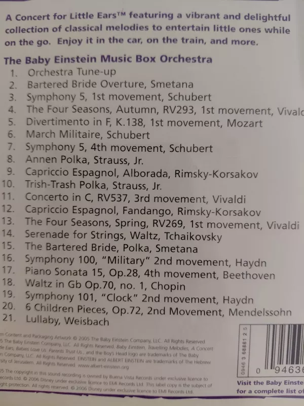Baby Einstein - Travelling Melodies  - 2005  Avrupa Basım  CD Albüm-2.el