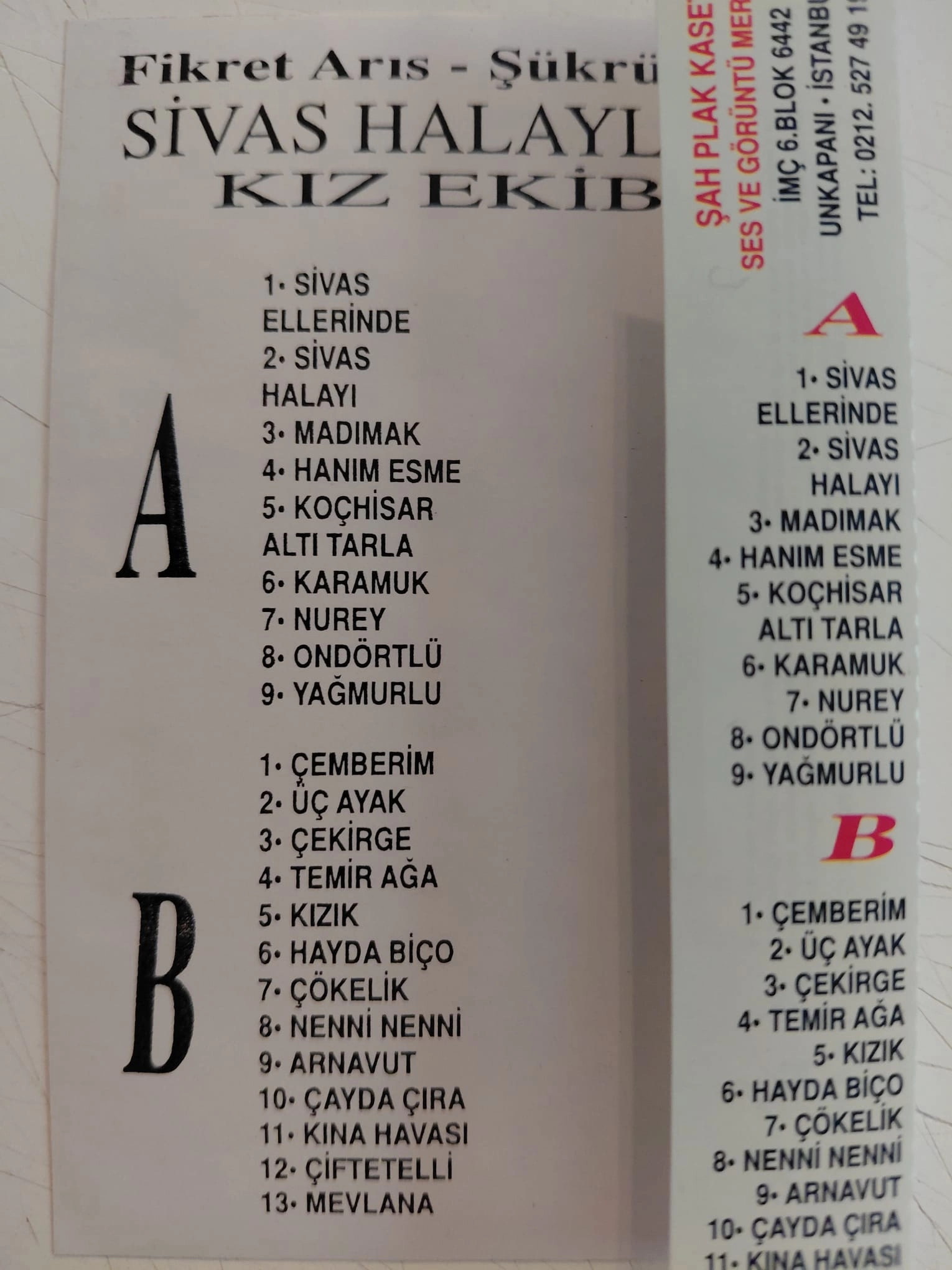 Sivas Halayları -  Fikret Arıs / Şükrü Arıs - 2000 Türkiye Basım  Kaset Albüm-2.El