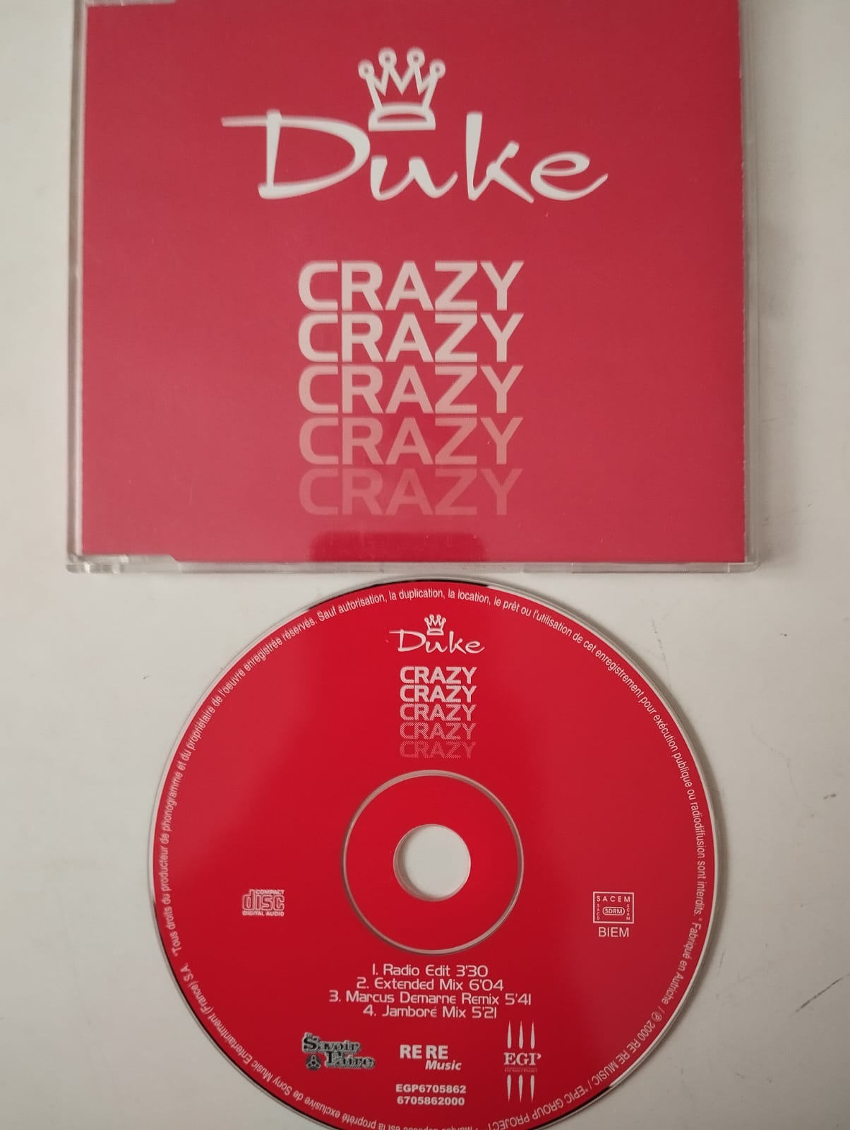 Duke  – Crazy -  2000  Fransa  Basım - 2. El  CD, Maxi-Single