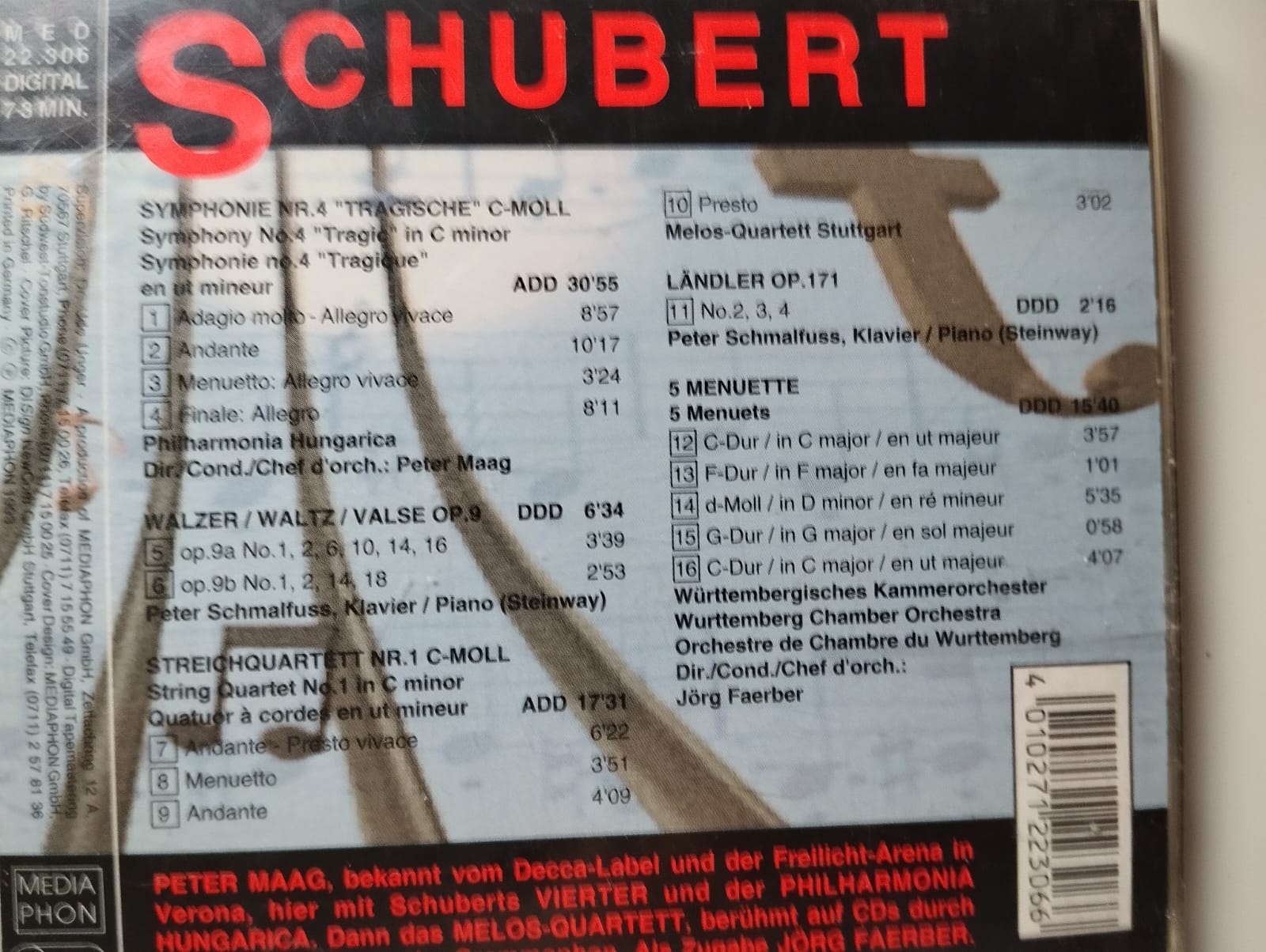 Schubert / Symphonie Maag Melos Faerber - 1993 Avrupa Basım 2. El CD Albüm