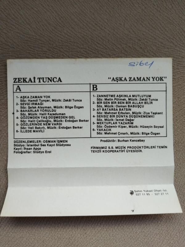 Zekai Tunca - Aşka Zaman Yok - Türkiye Basım Kaset Albüm