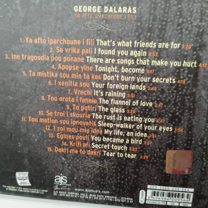 George Dalaras   - Ya Afto Iparchoune  I Fili  - Türkiye  Basım 2. El  CD Digipak Albüm