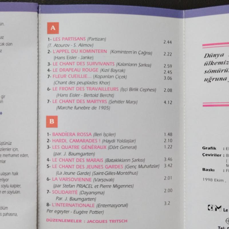 Dünya Devrim Şarkı ve Marşları   –    1998 Türkiye Basım  Kaset
