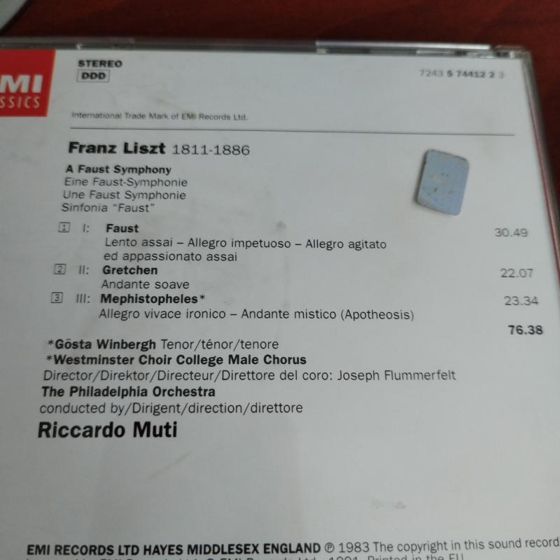 Riccardo Muti  /Liszt  -A Faust Symphony  - 1991 Avrupa -  2. El CD Albüm