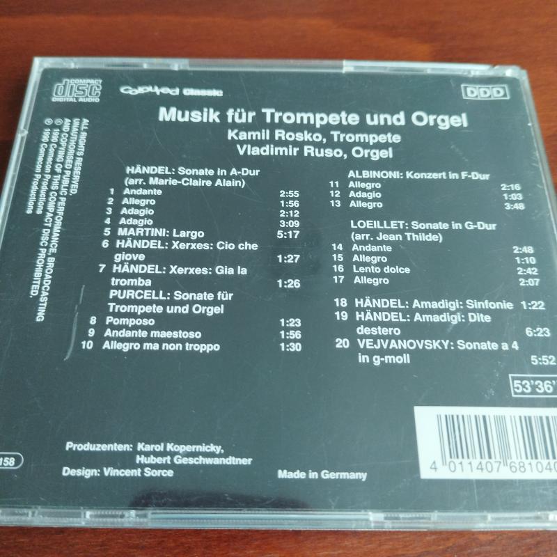 Musik für Trompete und Orgel/Kamil Rosko,Trompete Vladimir Ruso,Orgel -1990 Almanya Basım -2. El CD