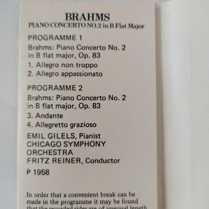 Gilels / Reiner , Chicago Symphony , Brahms   – Concerto No. 2 –  1958 İngiltere Basım 2. El Kaset