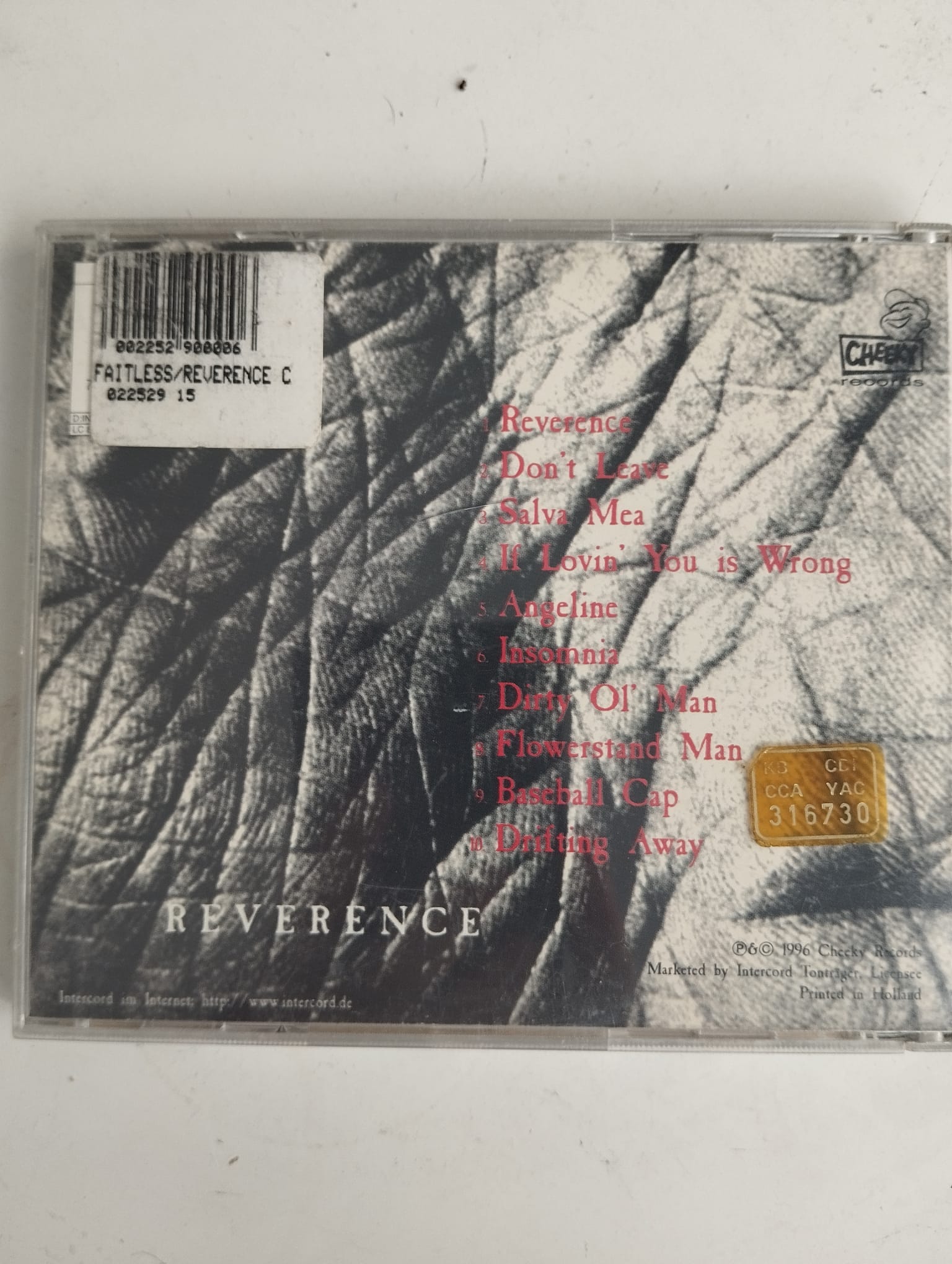 Faithless – Reverence – 1996 Hollanda Basım - 2. El CD Albüm (Sarı Bandrol)