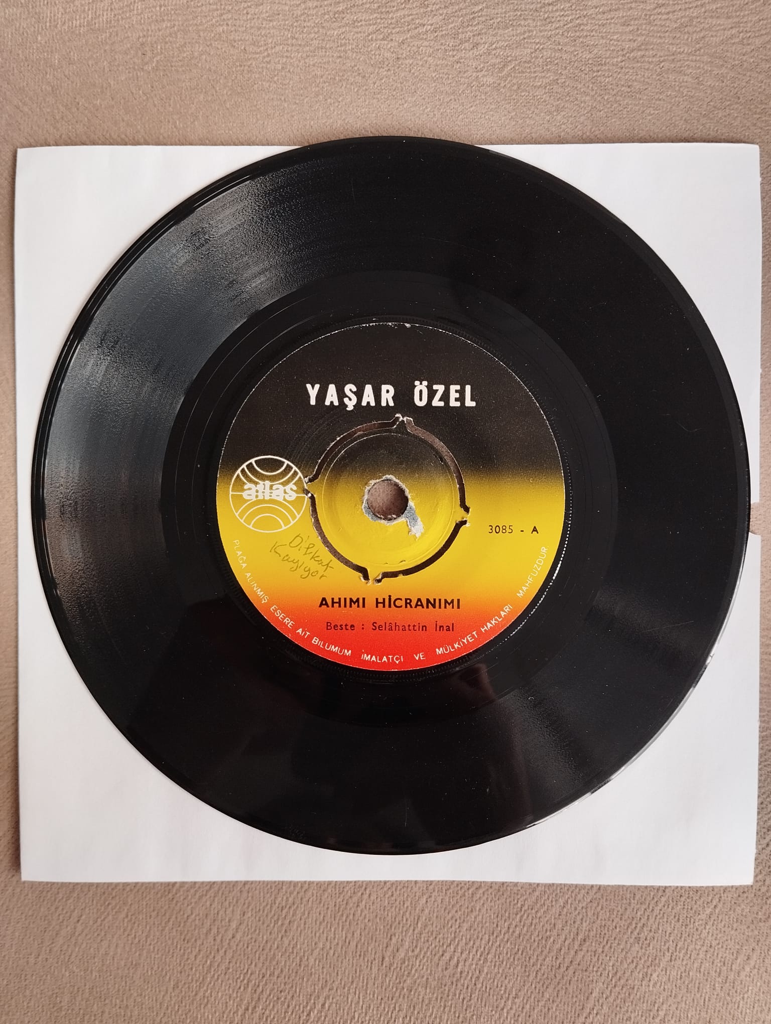 Yaşar Özel ‎– Ahımı Hicranımı / Kader Bizi Bağlayınca  -  1971  Türkiye Basım 45lik Plak-2.el