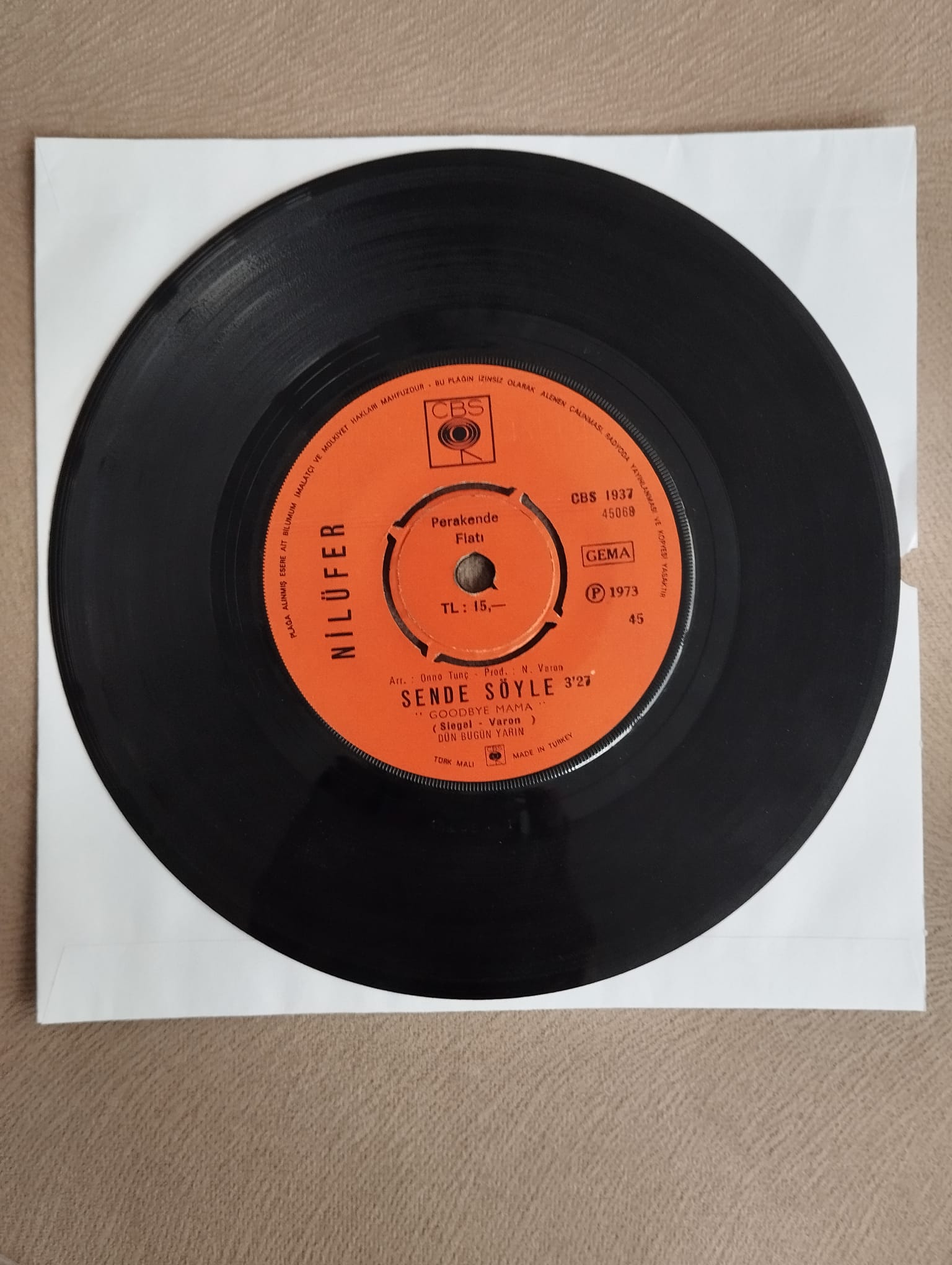 Nilüfer – Sende Söyle (Goodbye Mama) / Hatıra Defteri -  1973   Türkiye Basım 45 lik Plak-2.EL