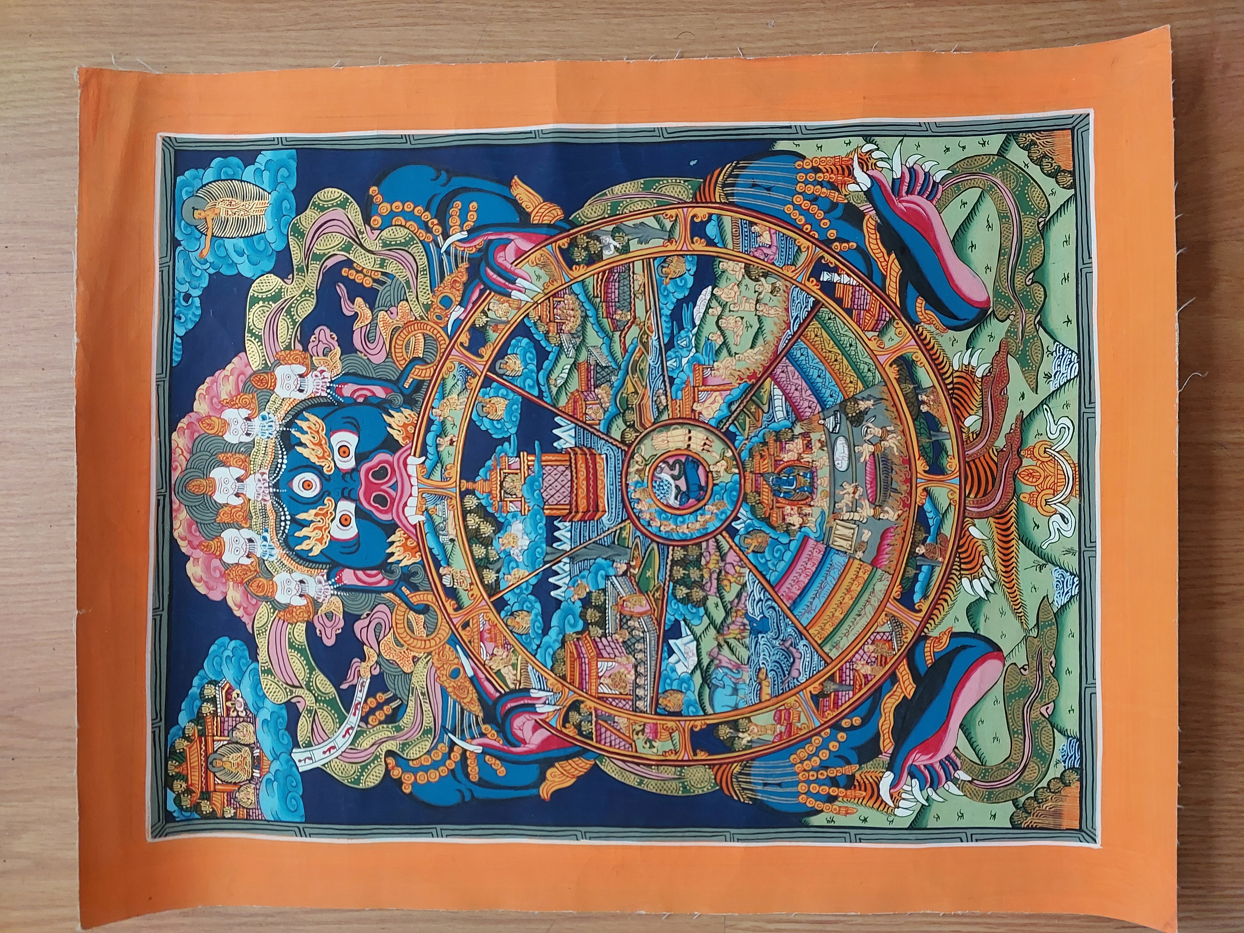 ORJİNAL NEPAL  EL YAPIMI MANDALA ( WHELL OF LIFE ) -Simli Boyalarla Çizilmiş,Meditatif 34cmX40cm Ebatlarında