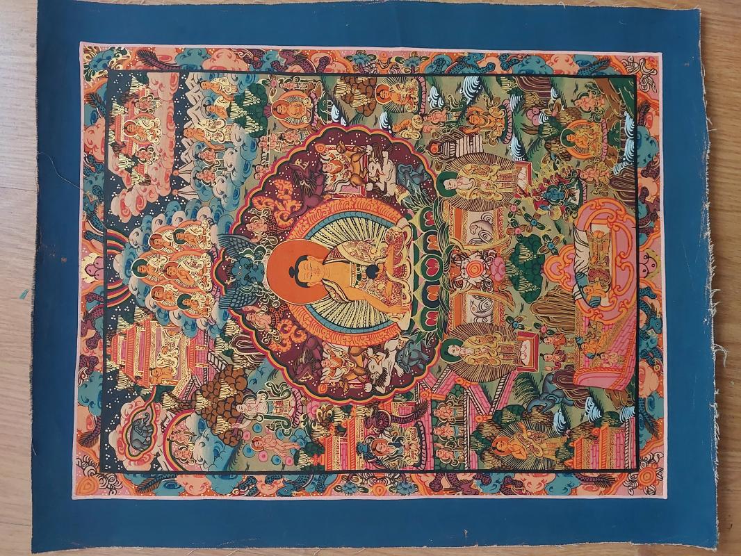 ORJİNAL NEPAL EL YAPIMI MANDALA ( BUDHA NIN HAYATI ) -Simli Boyalarla Çizilmiş,Meditatif 34cmX40cm Ebatlarında