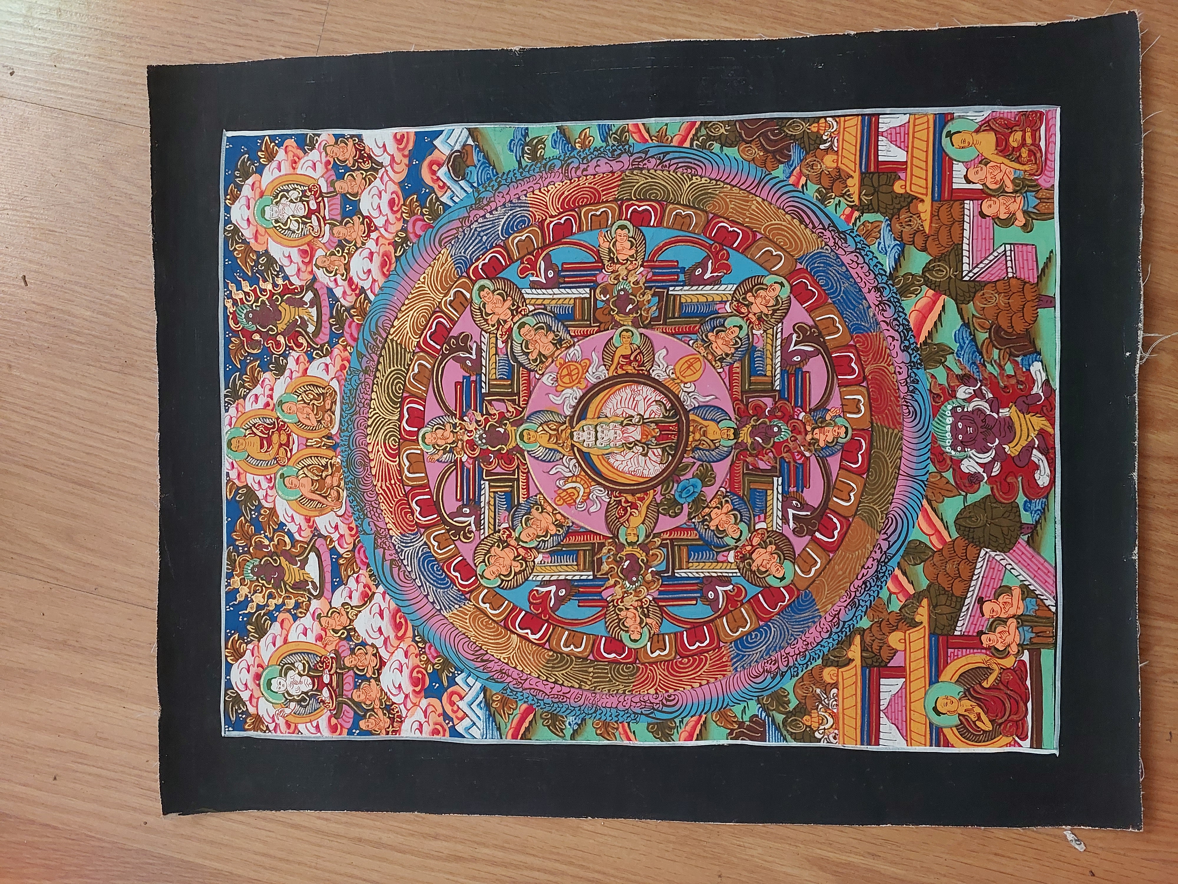 ORJİNAL NEPAL EL YAPIMI MANDALA (THE TANGHA) Simli Boyalarla Çizilmiş Meditatif 34cmX40cm Ebatları