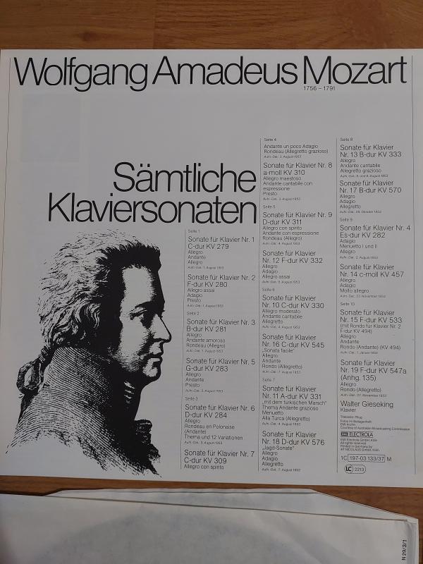 Gieseking, Mozart – Sämtliche Klaviersonaten (Complete Pianosonatas) -1977 Almanya Basım 5xLP Albüm