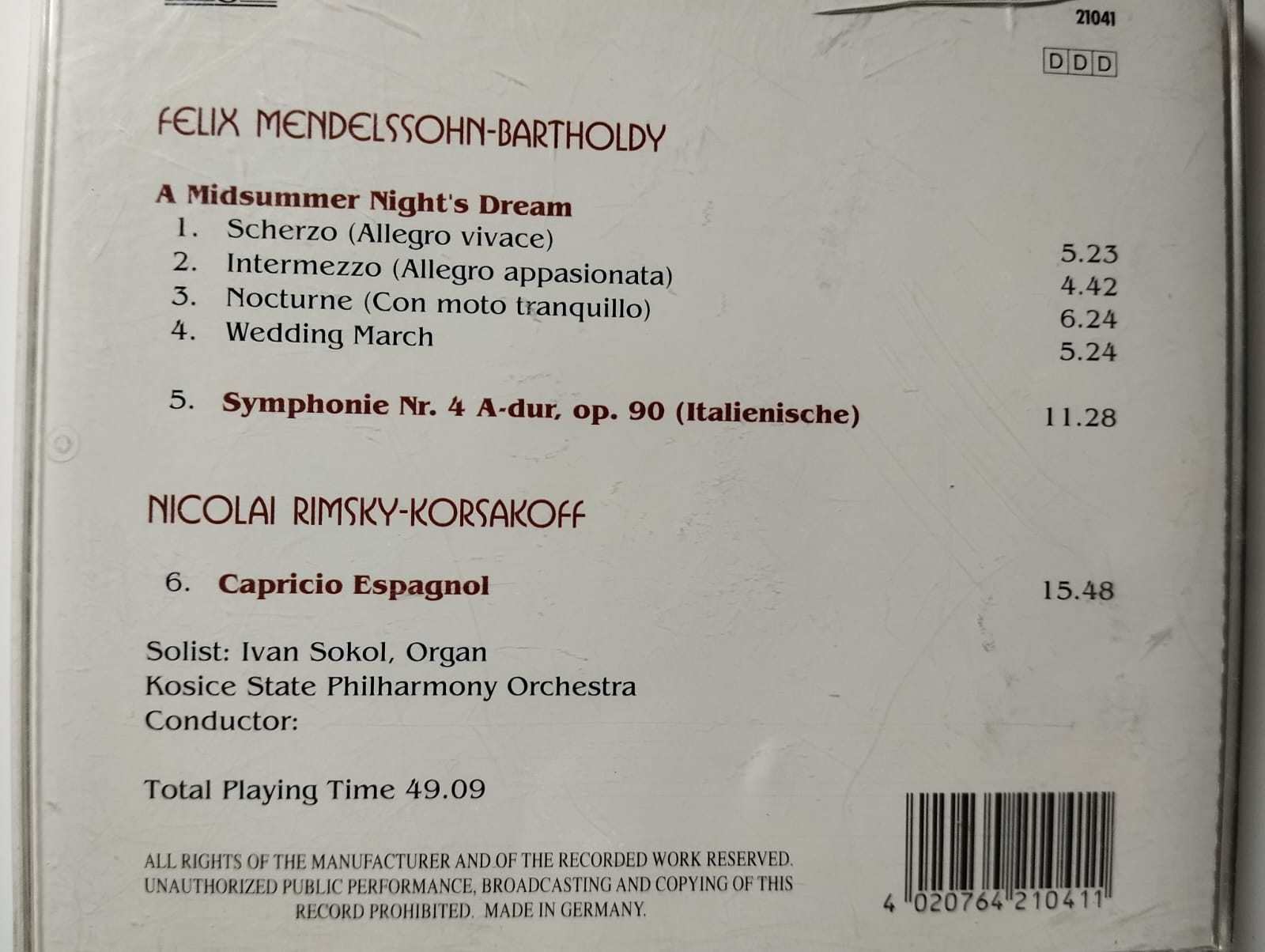 Mendelssohn-Bartholdy – A Midsummer Night’s Dream - Avrupa Basım 2. El CD Albüm