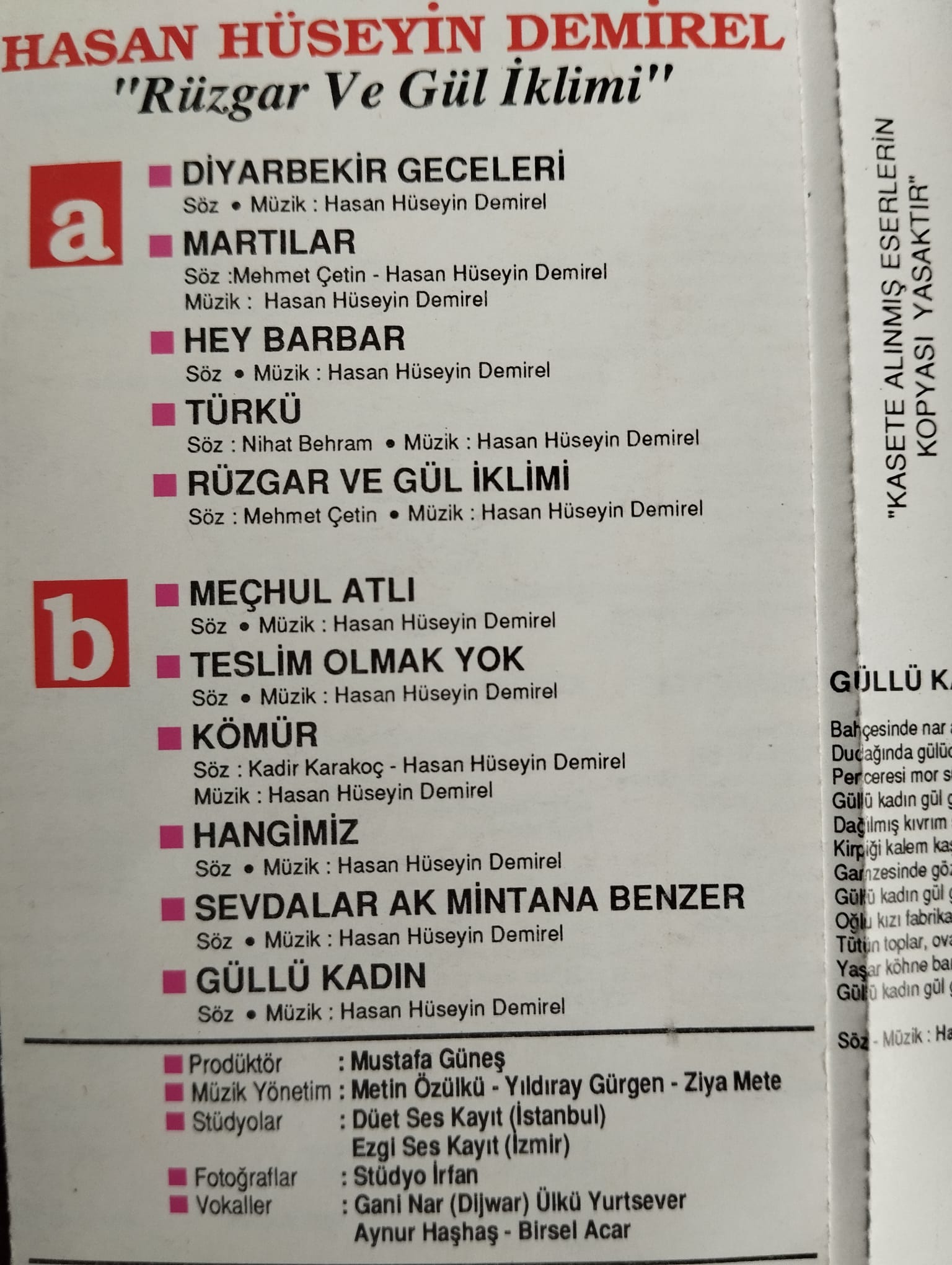 Hasan Hüseyin Demirel - Rüzgar ve Gül İklimi - 1991 Türkiye Basım 2. El Kaset Albüm ( Sarı bandrol)