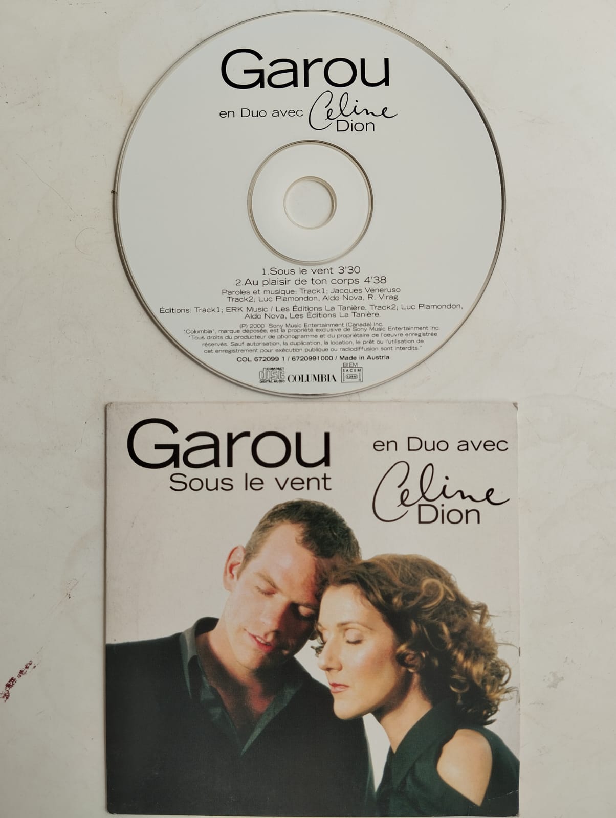 Garou En Duo Avec /Celine Dion – Sous Le Vent - 2001 Avrupa Basım 2. El CD, Single
