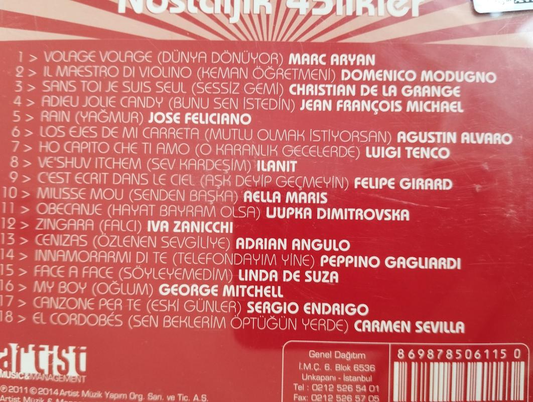 Nostaljik 45’likler 1  -  2015 Türkiye Basım 2. El  CD Albüm