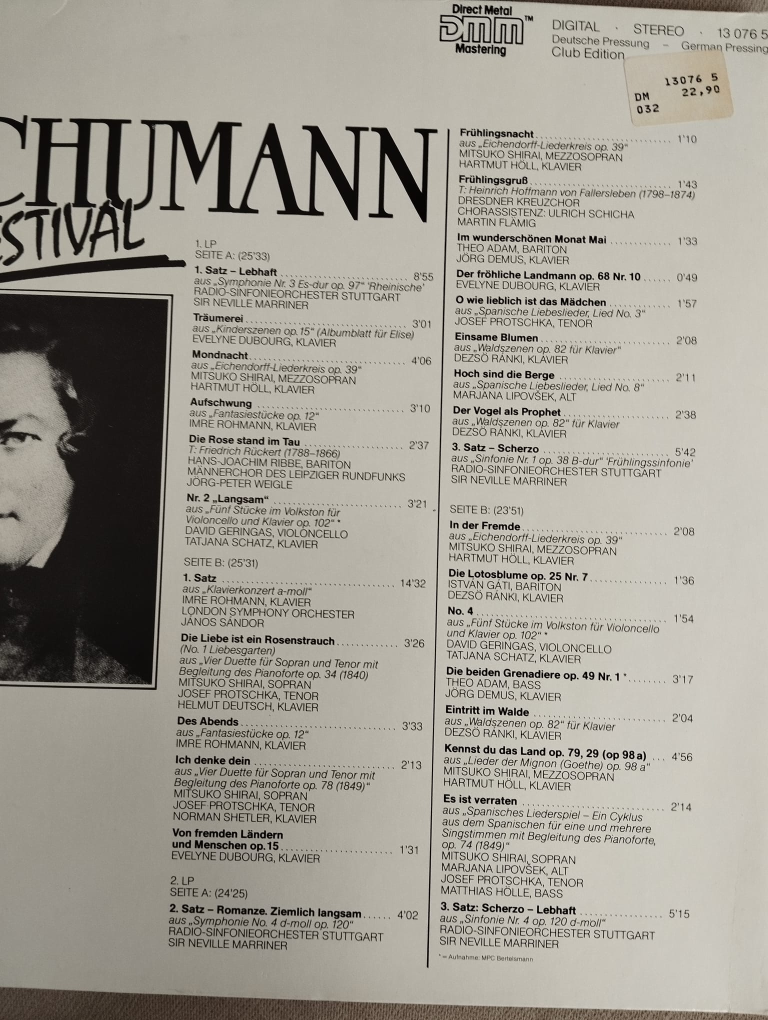 SCHUMANN FESTIVAL  - Almanya Basım Double LP Albüm-2.EL