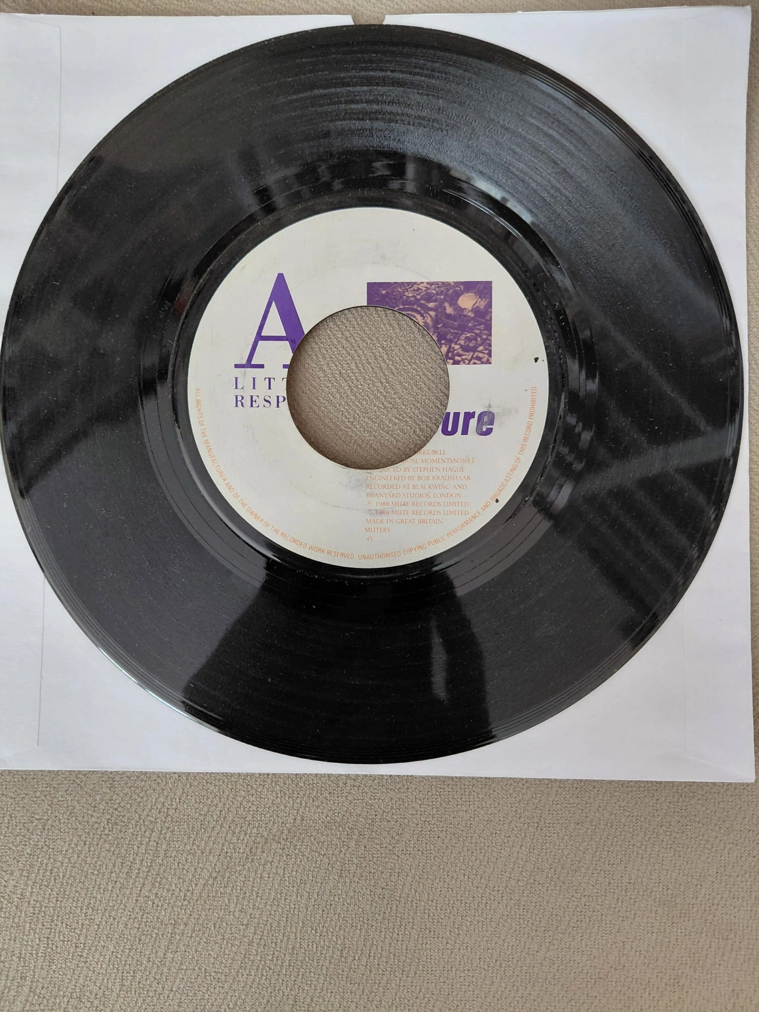 Erasure  –  A Little Respect  -  1988  İngiltere  Basım 45 lik Plak/ Kapaksız