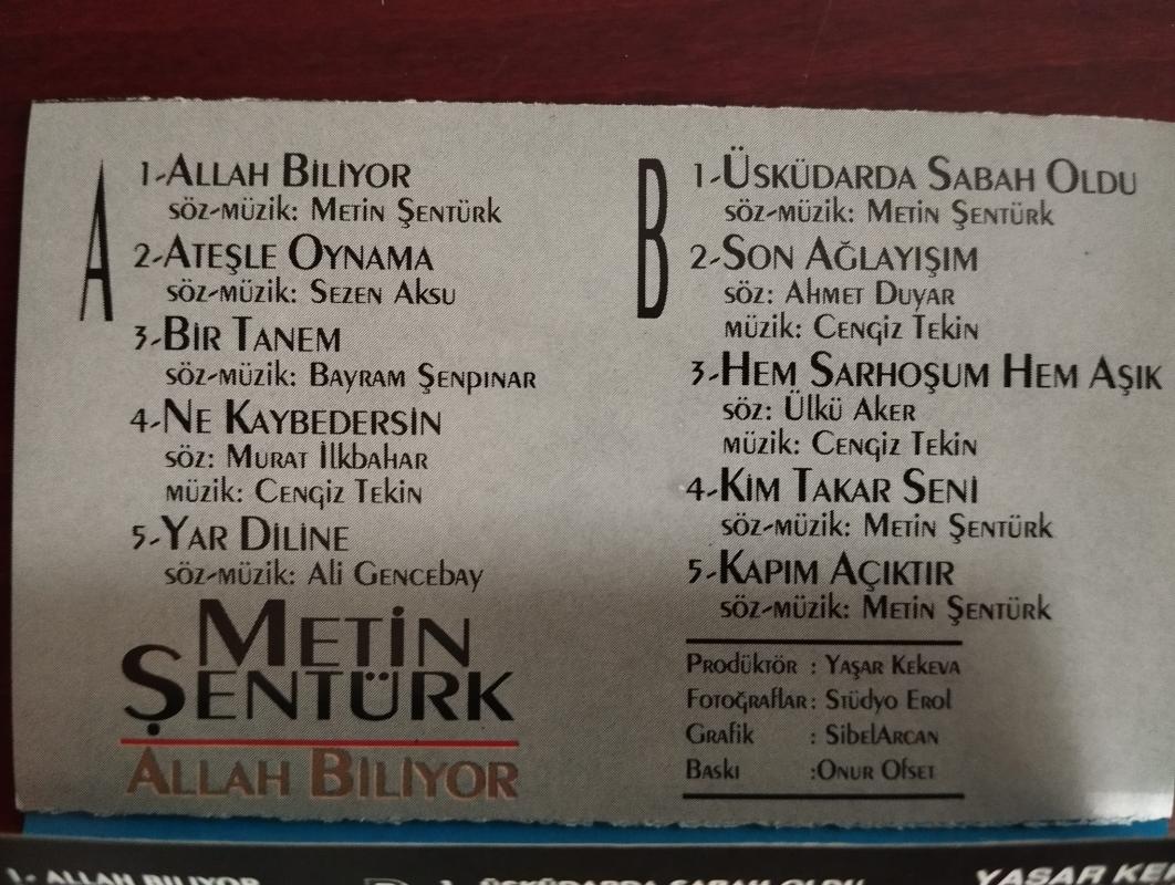 Metin Şentürk – Allah Biliyor -  1992 Türkiye Basım  Kaset Albüm-2.EL