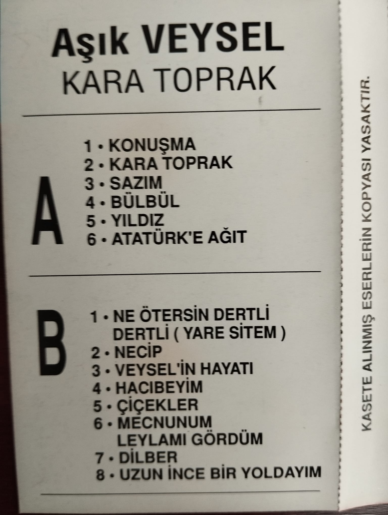 Aşık Veysel – Kara Toprak - 1992 Türkiye Basım Kaset Albüm -2.el