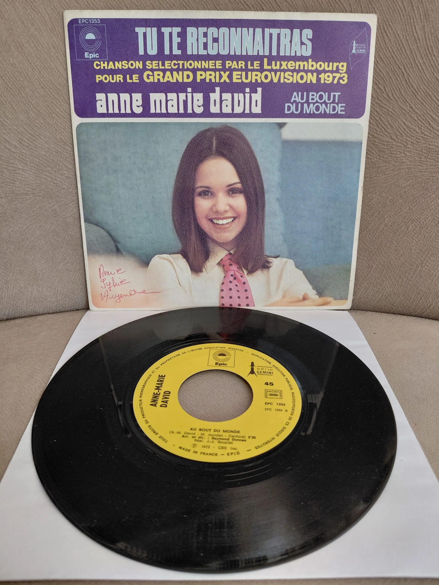 Anne Marie David  –  Tu Te Reconnaitras (1973 eurovision 1.si) - 1973 Fransa Basım 45’lik  Plak-2.el