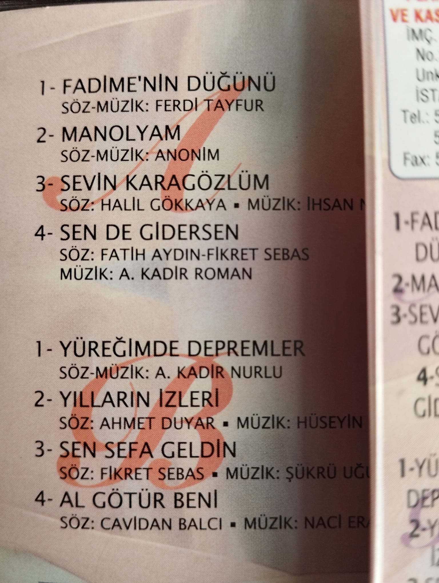 Tüdanya - Yüreğimdeki Depremler -  1995  Türkiye Basım Kaset Albüm-2.EL
