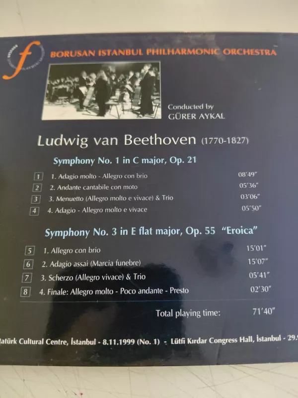 Borusan Istanbul Philharmonic Orchestra /Gürer Aykal - Beethoven Symphonies No.1&3 -CD Albüm-2.el