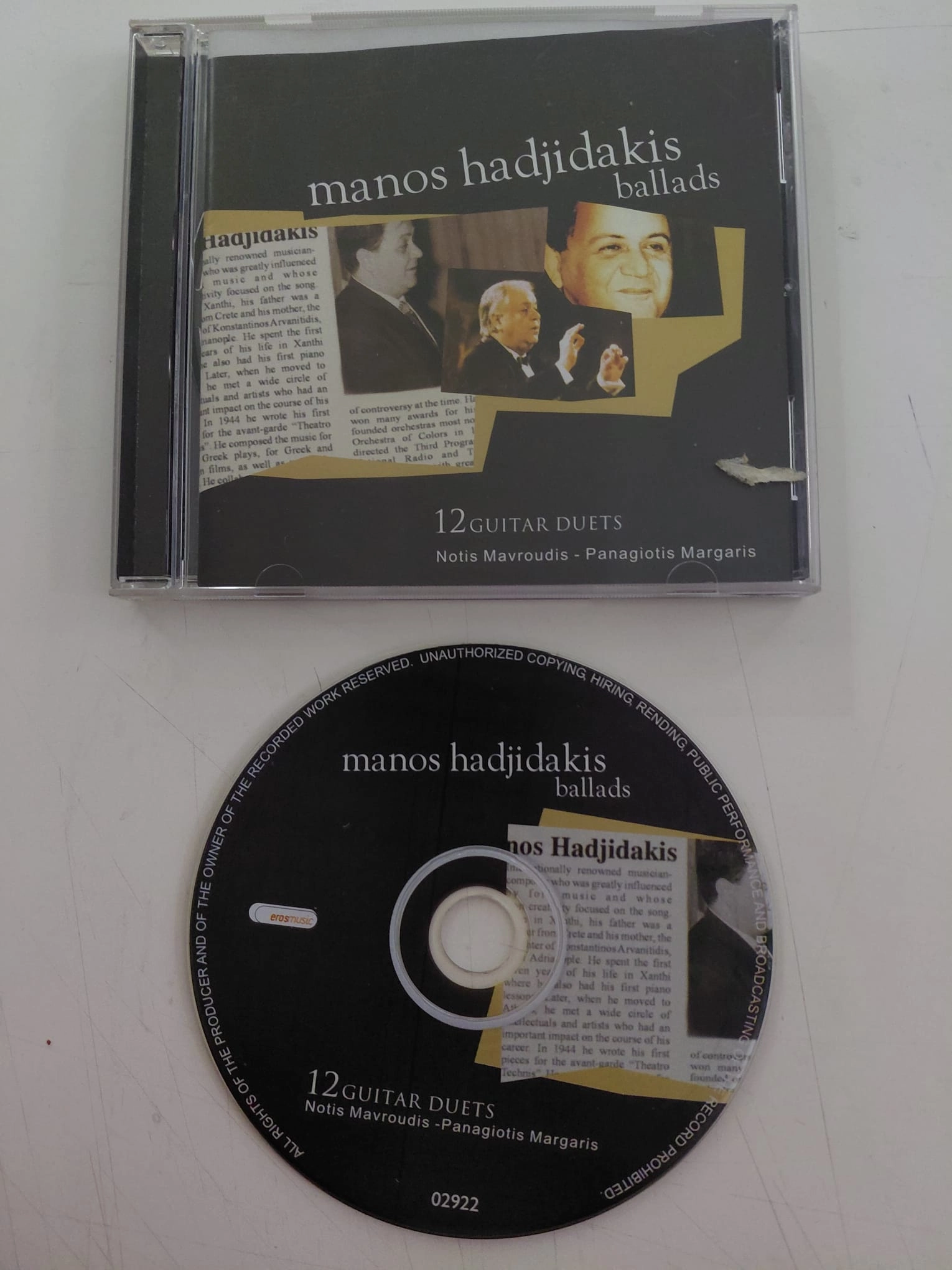 Manos Hadjidakis – Ballads - 12 Guitar Duets  – 2003  Yunanistan Basım - CD Albüm-2.el
