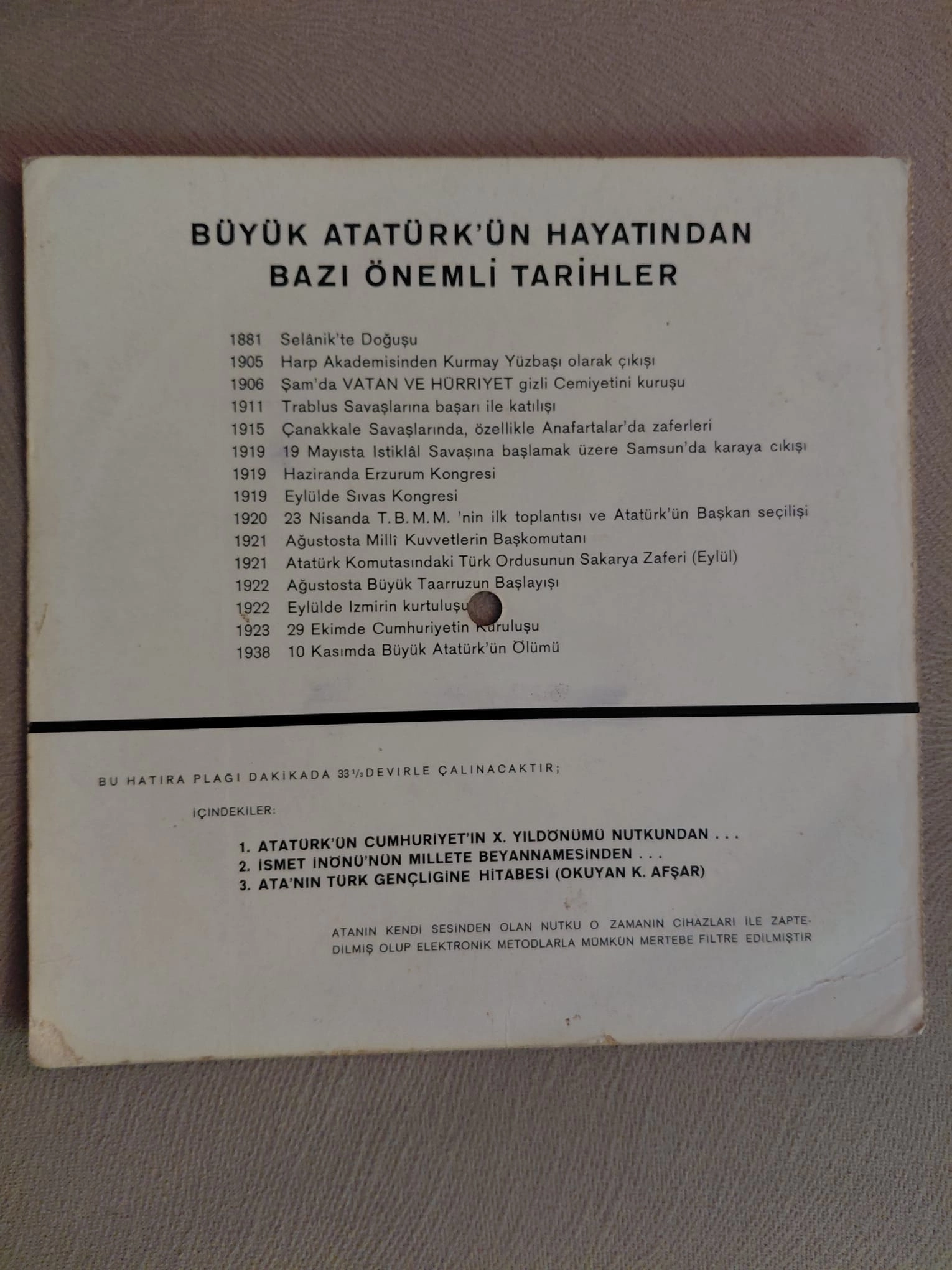 ATATÜRK ( 1881-1938)  –  NADİR  KARTPOSTAL PLAK-2.el