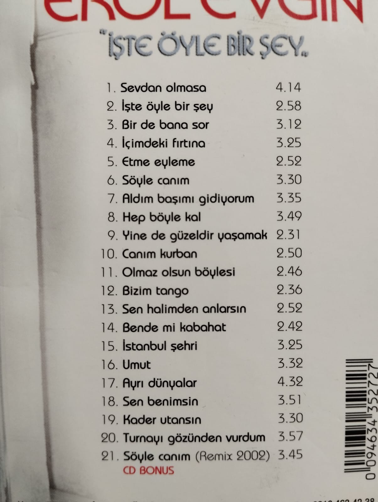 Erol Evgin - İşte Öyle Bir Şey - 2005 Türkiye Basım 2. El CD Albüm
