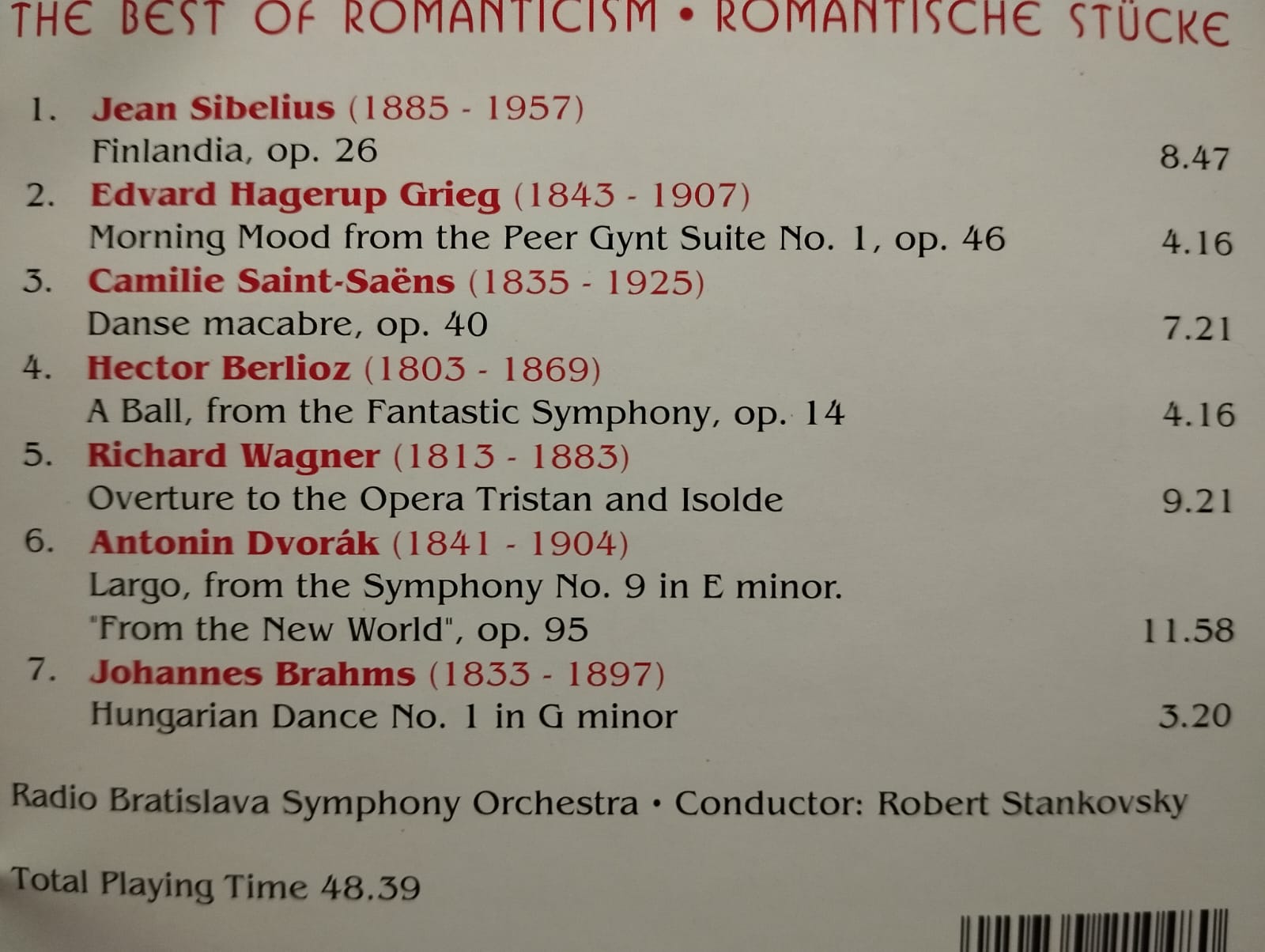 The Best of Romanticism / Brahms - Grieg - Berlioz  - Almanya 2. El CD Albüm