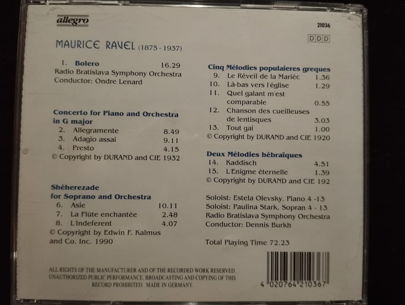 Maurice Ravel / Bolero - Radio Bratislava Symphony Orchestra - Almanya Basım 2. El CD Albüm