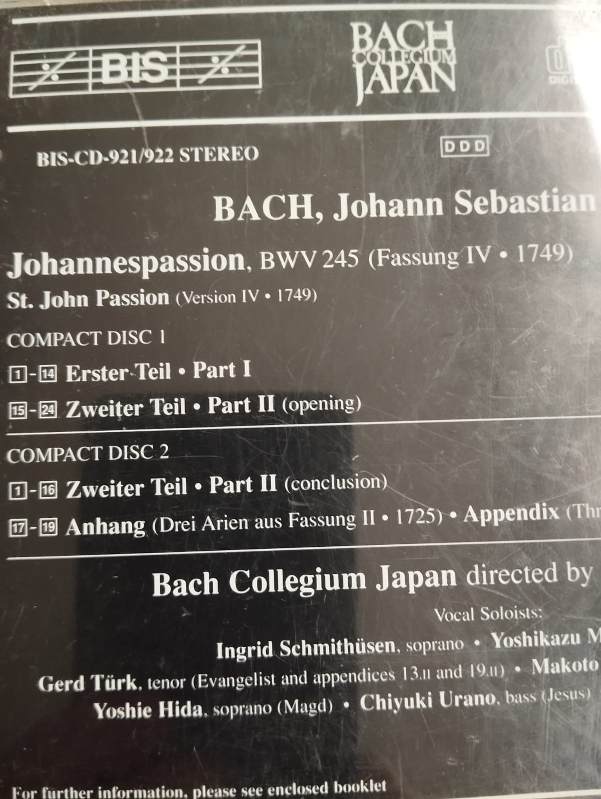 Bach Collegium Japan - Masaaki Suzuki - 1999 Avusturya Basım CD Albüm - 2.El