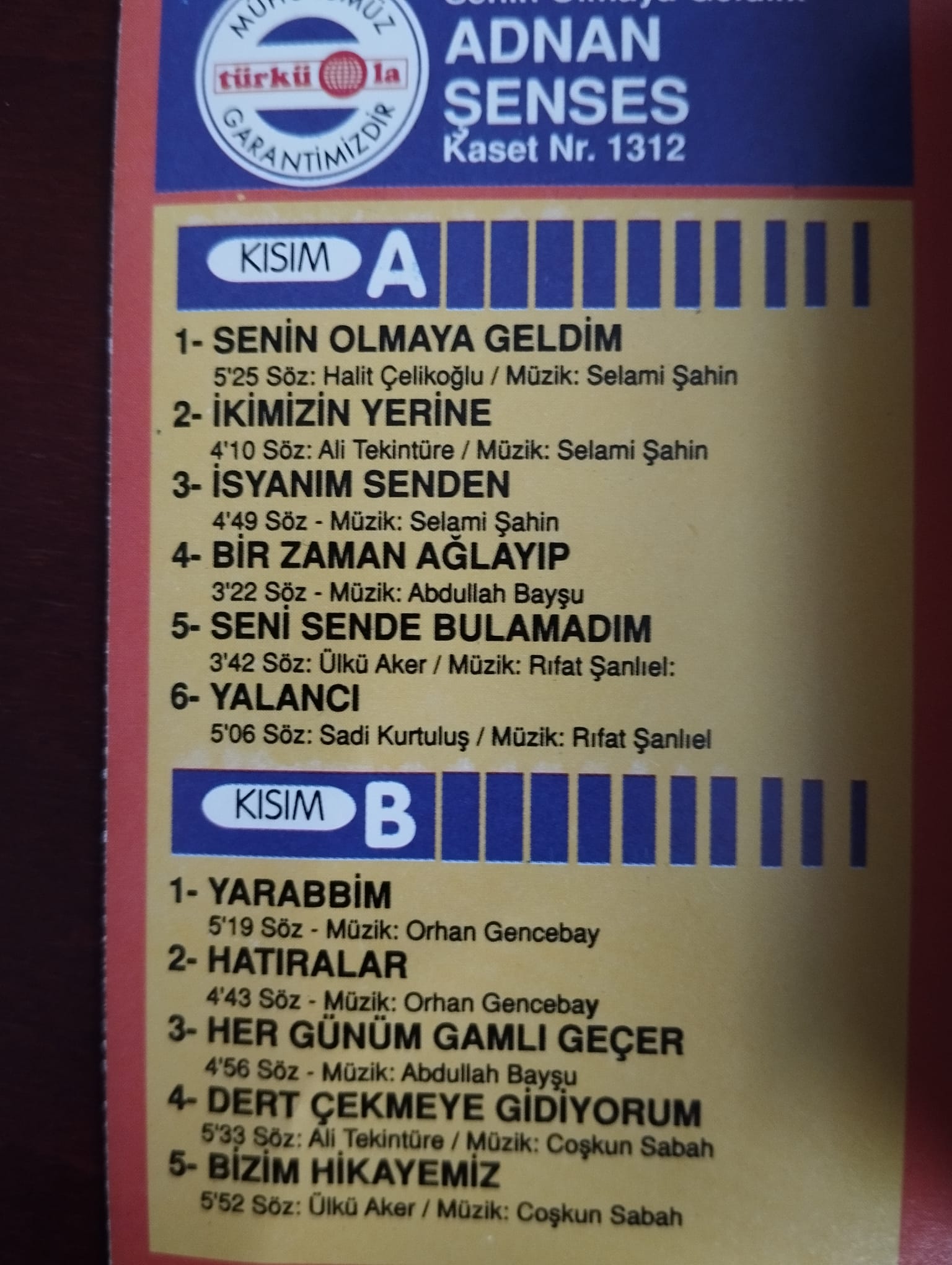 Adnan Şenses  – Senin Olmaya Geldim  -  1995 Almanya Basım  Kaset / Türküola-2.el
