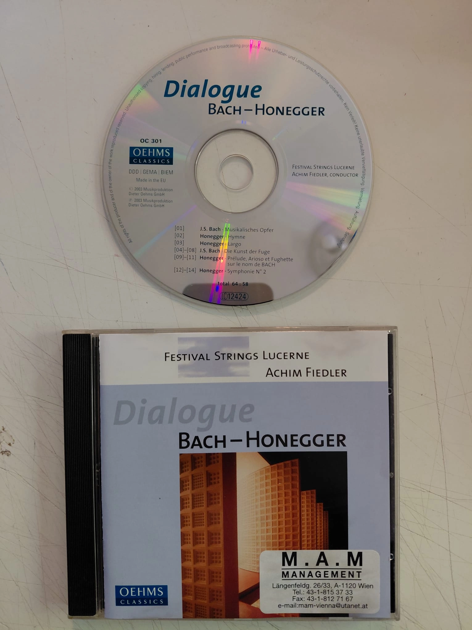 Festival Strings Lucerne, Achim Fiedler –Dialogue Bach – Honegger -2003 Almanya Basım CD -2.el