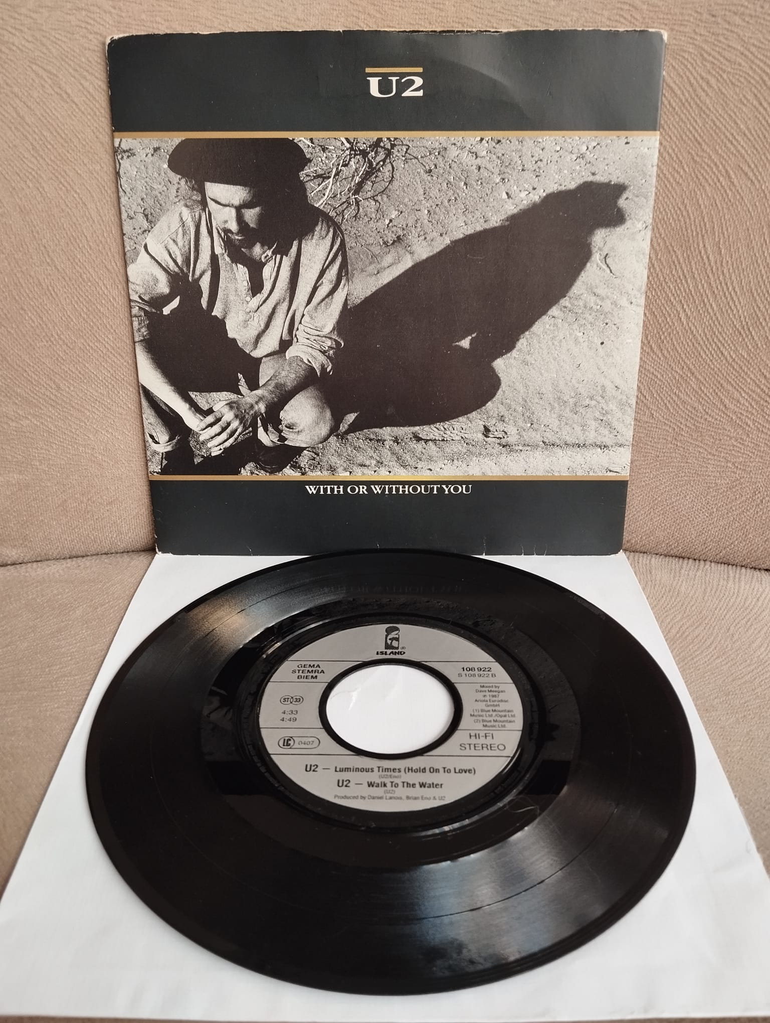 U2 ‎– With Or Without You  - 1987 Almanya  Basım 45 LİK PLAK - 2. El